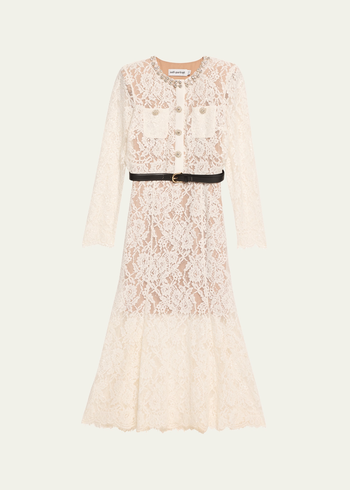 knee length dresses for ladies Pink Lace Embellished Midi Dress – self-portrait-US main image 1