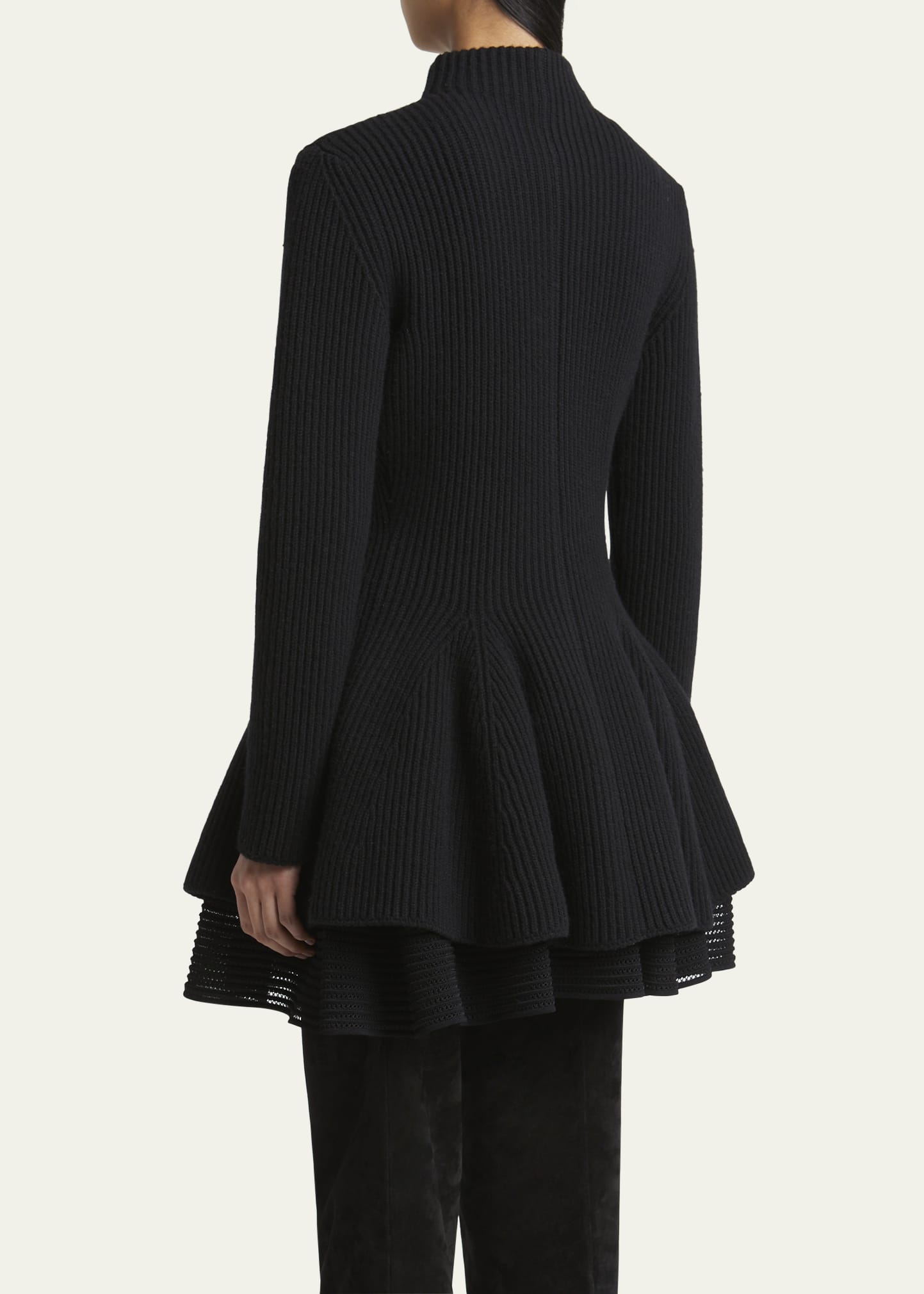 【ALAIA直営店】JUPE PEPLUM EN CACHEMIRE ALAÏA Ribbed wool and cashmere-blend peplum cardigan | NET-A