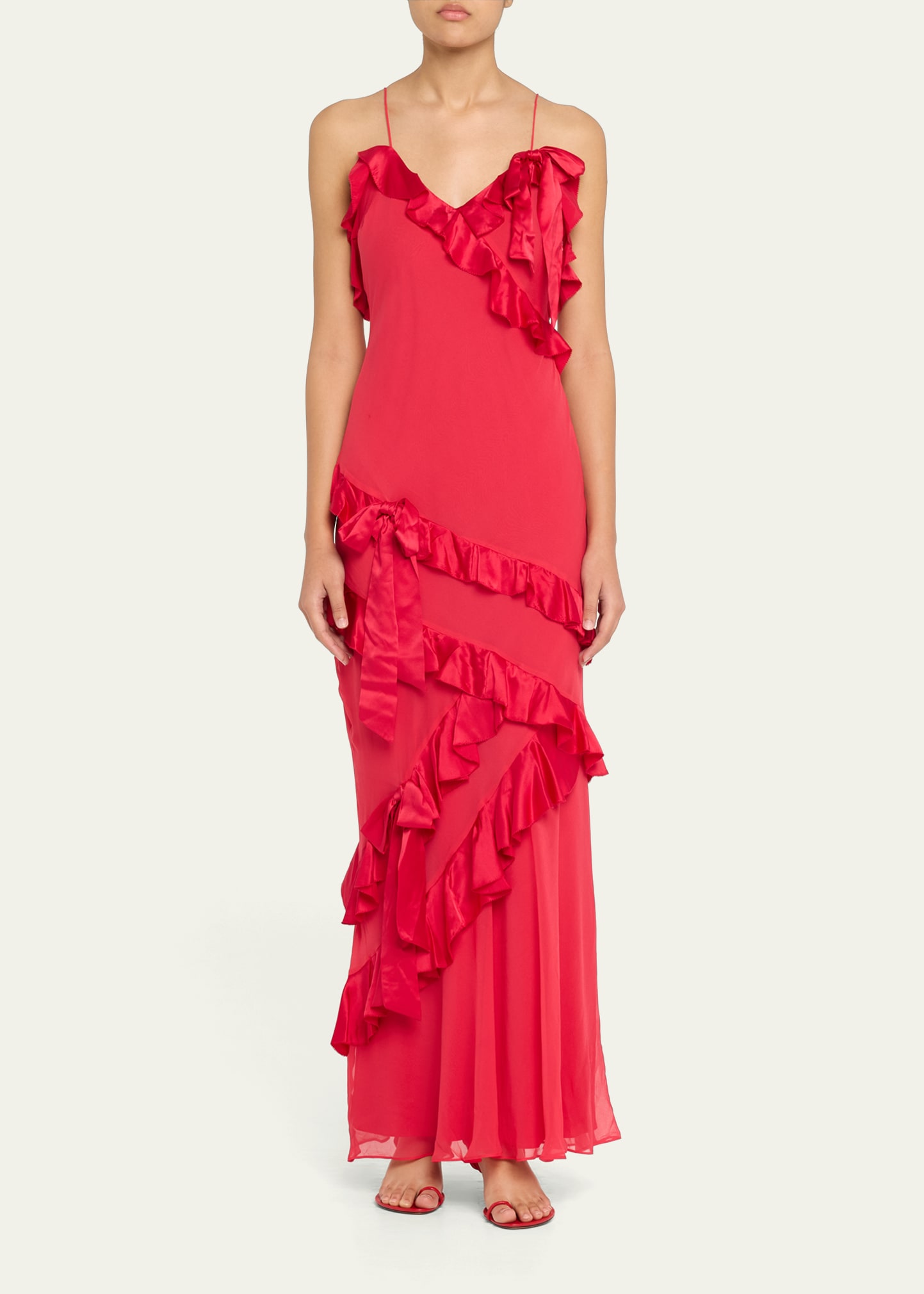 rialto silk ruffle maxi dress
