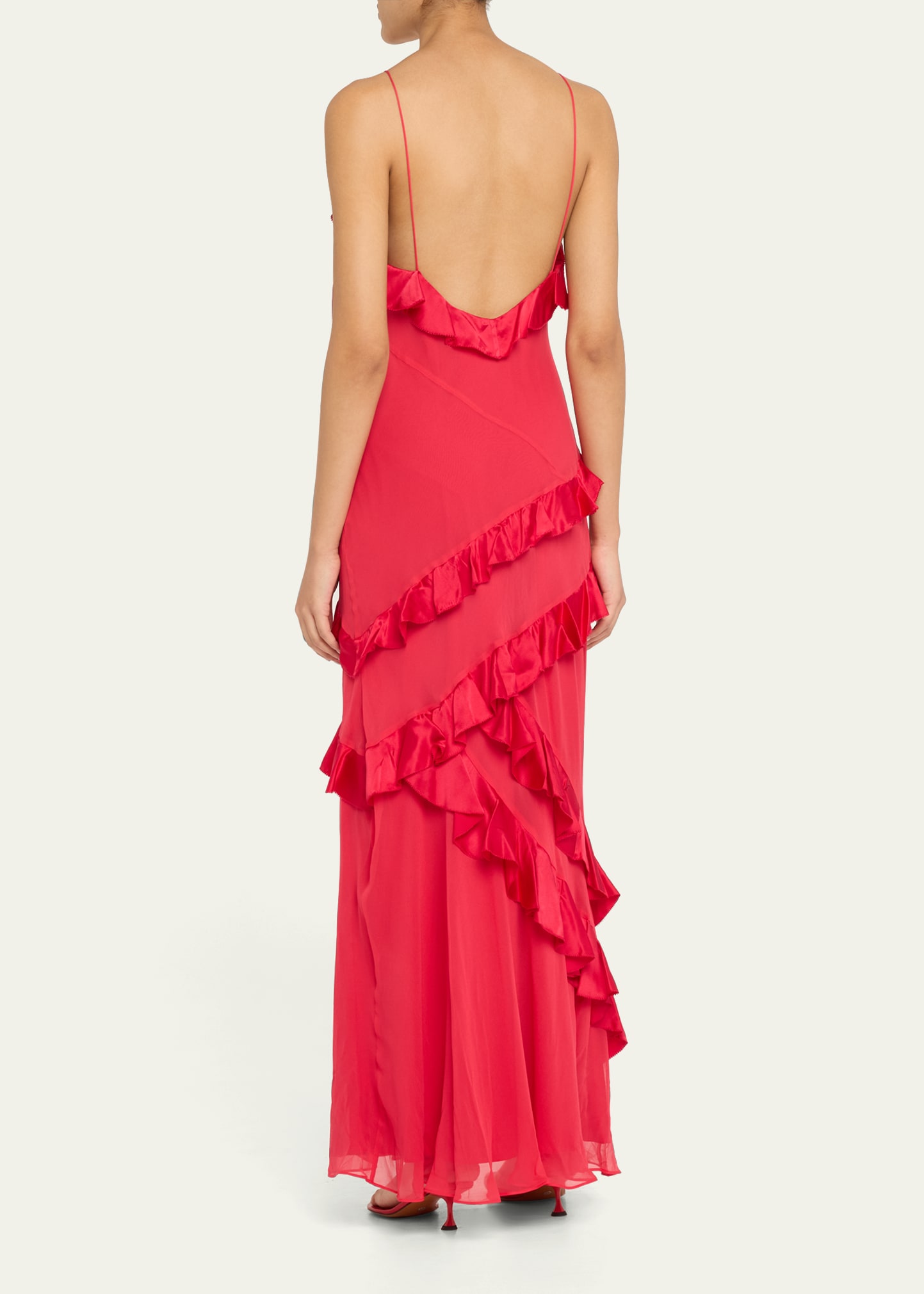 rialto silk ruffle maxi dress