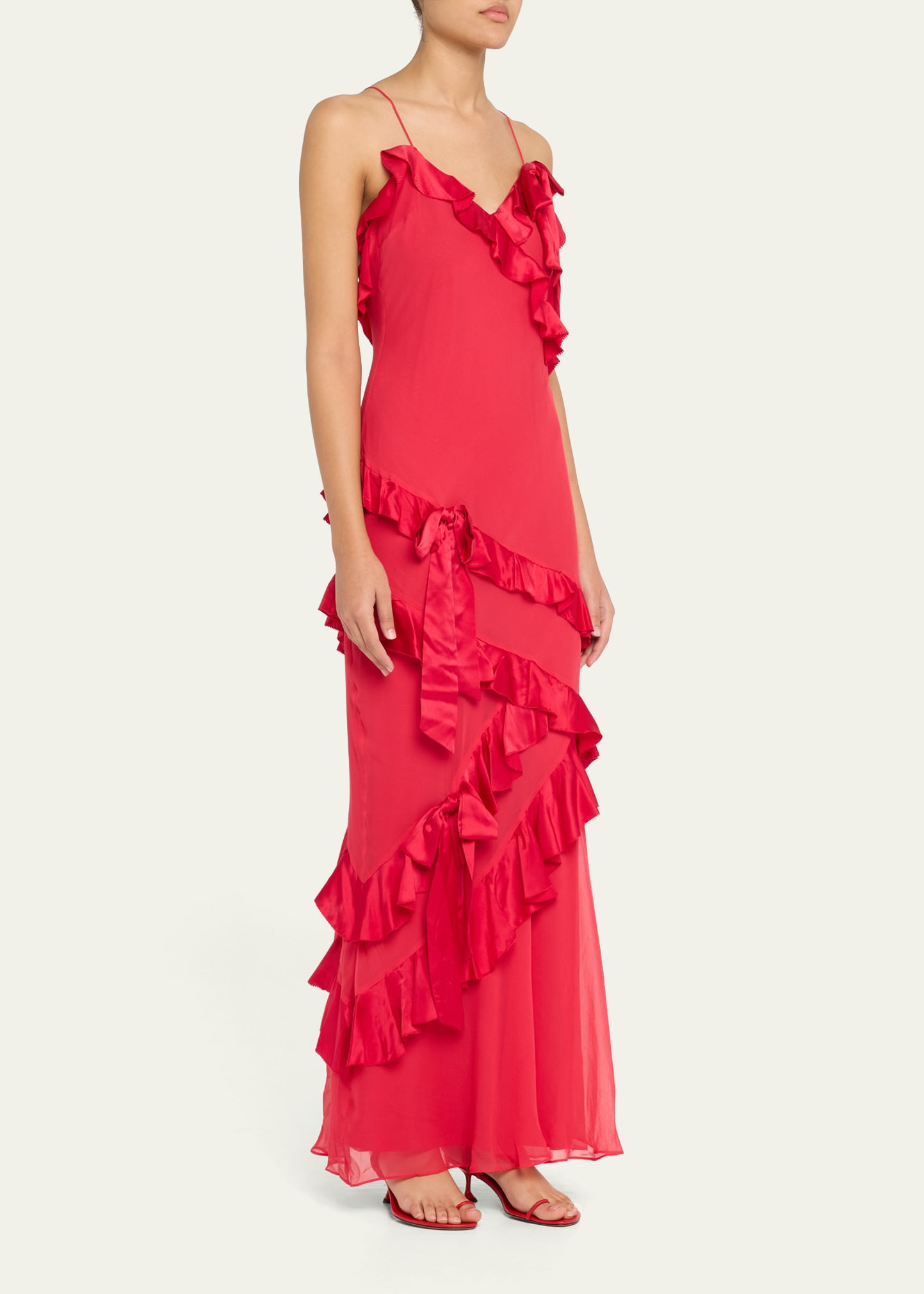 rialto silk ruffle maxi dress