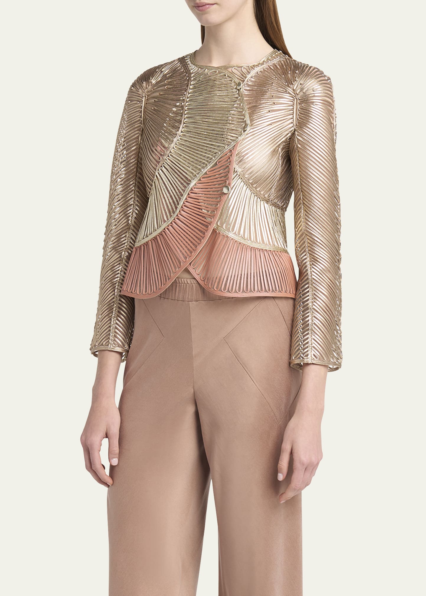 Giorgio Armani Metallic Soutache Two-Tone Leather Jacket