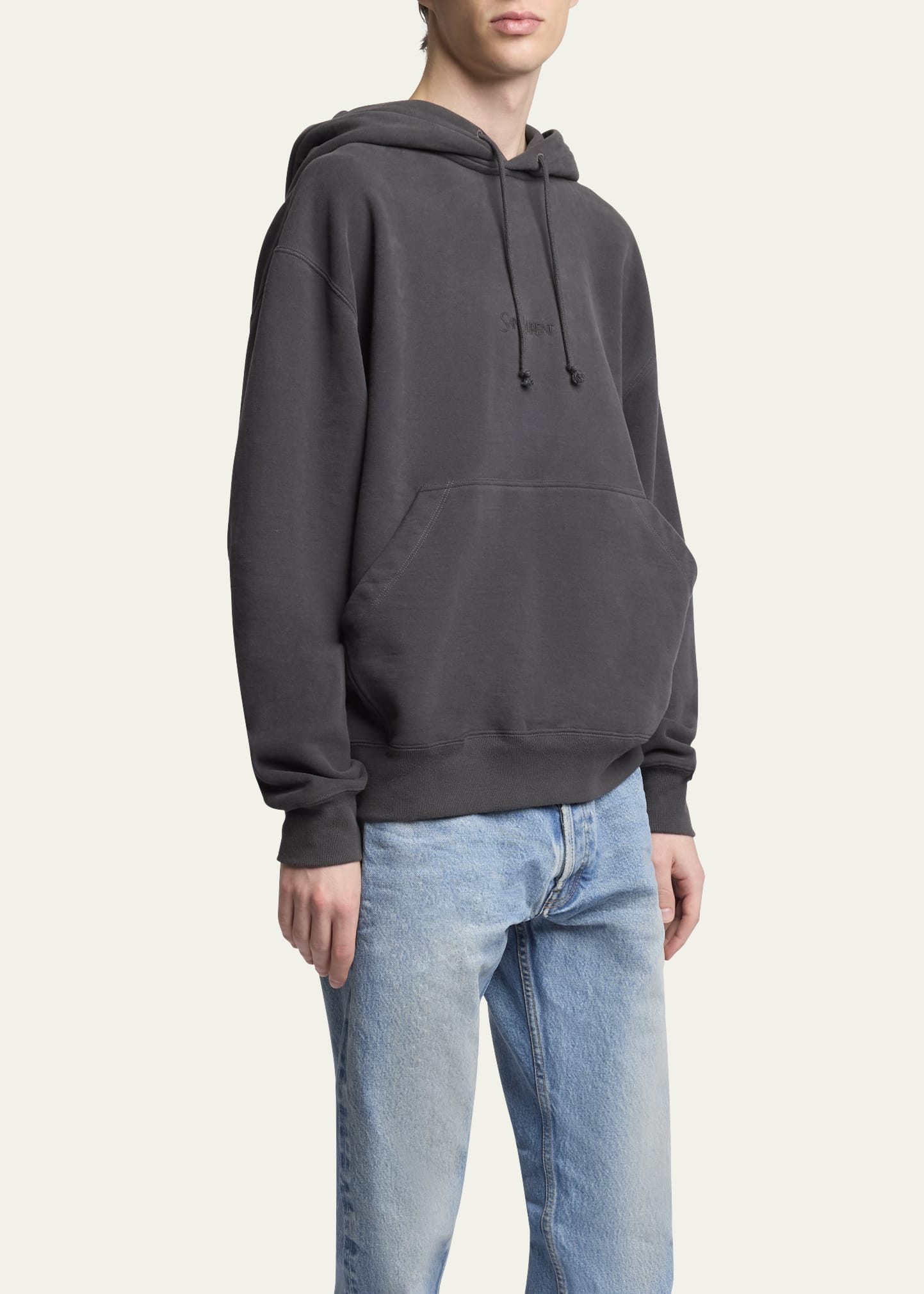 Saint Laurent Men's Fleece Tonal Logo Hoodie - Bergdorf Goodman