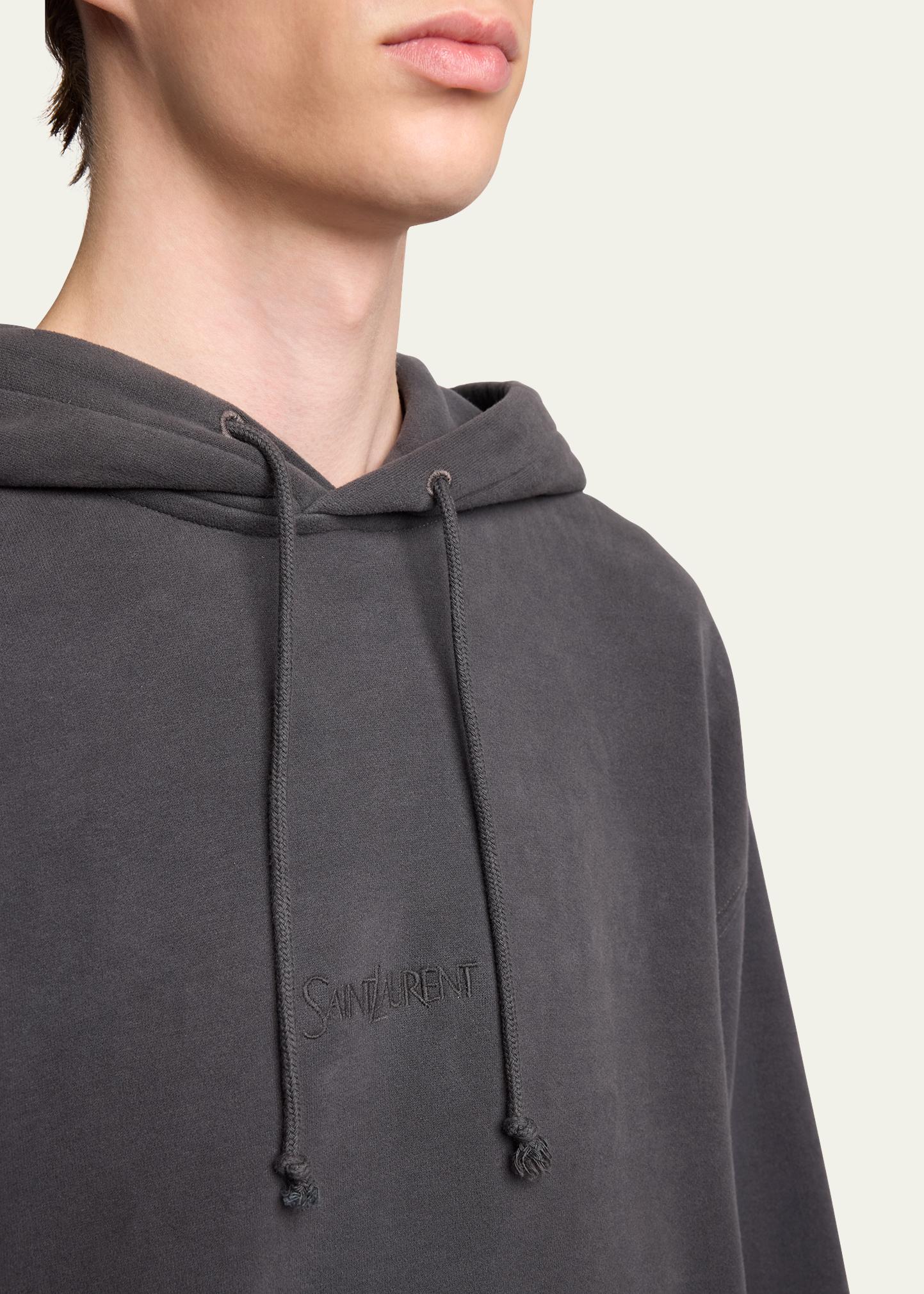 Saint Laurent Men's Fleece Tonal Logo Hoodie - Bergdorf Goodman