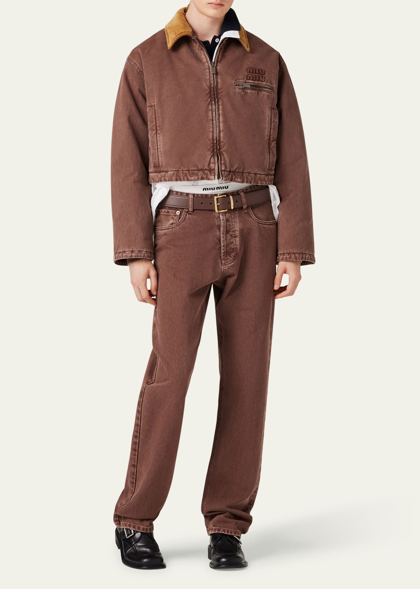 ブルゾン Miu Miu Oversized Padded Bomber Jacket In Corduroy Miu Miu Logo Embroidered Corduroy Bomber Jacket - Bergdorf