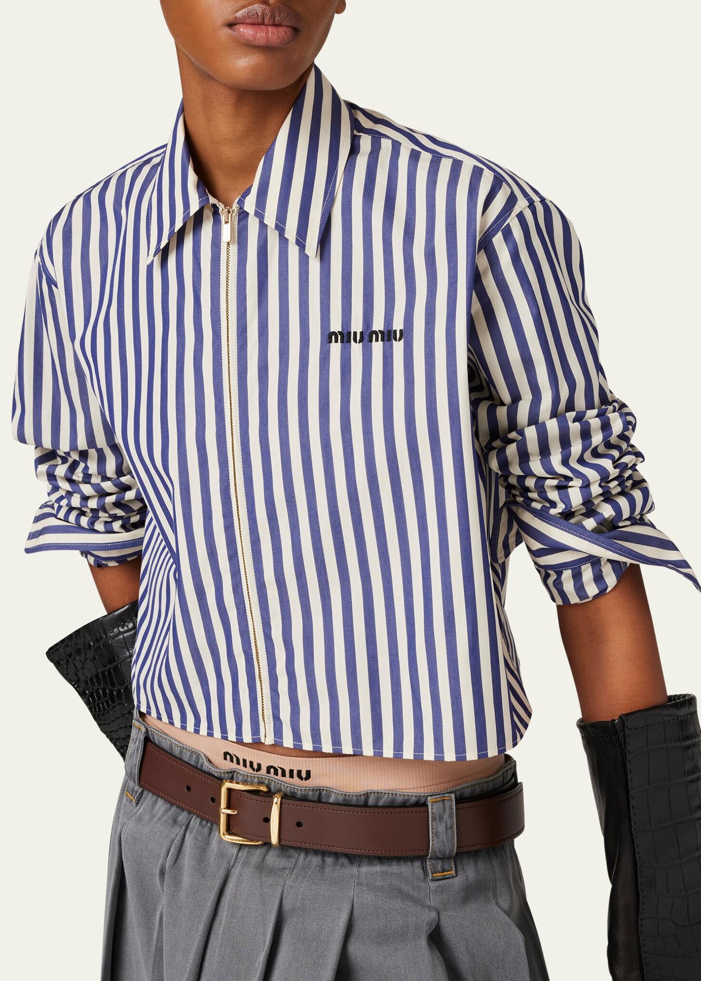 Miu Miu Striped Zip-Up Cropped Poplin Shirt - Bergdorf Goodman