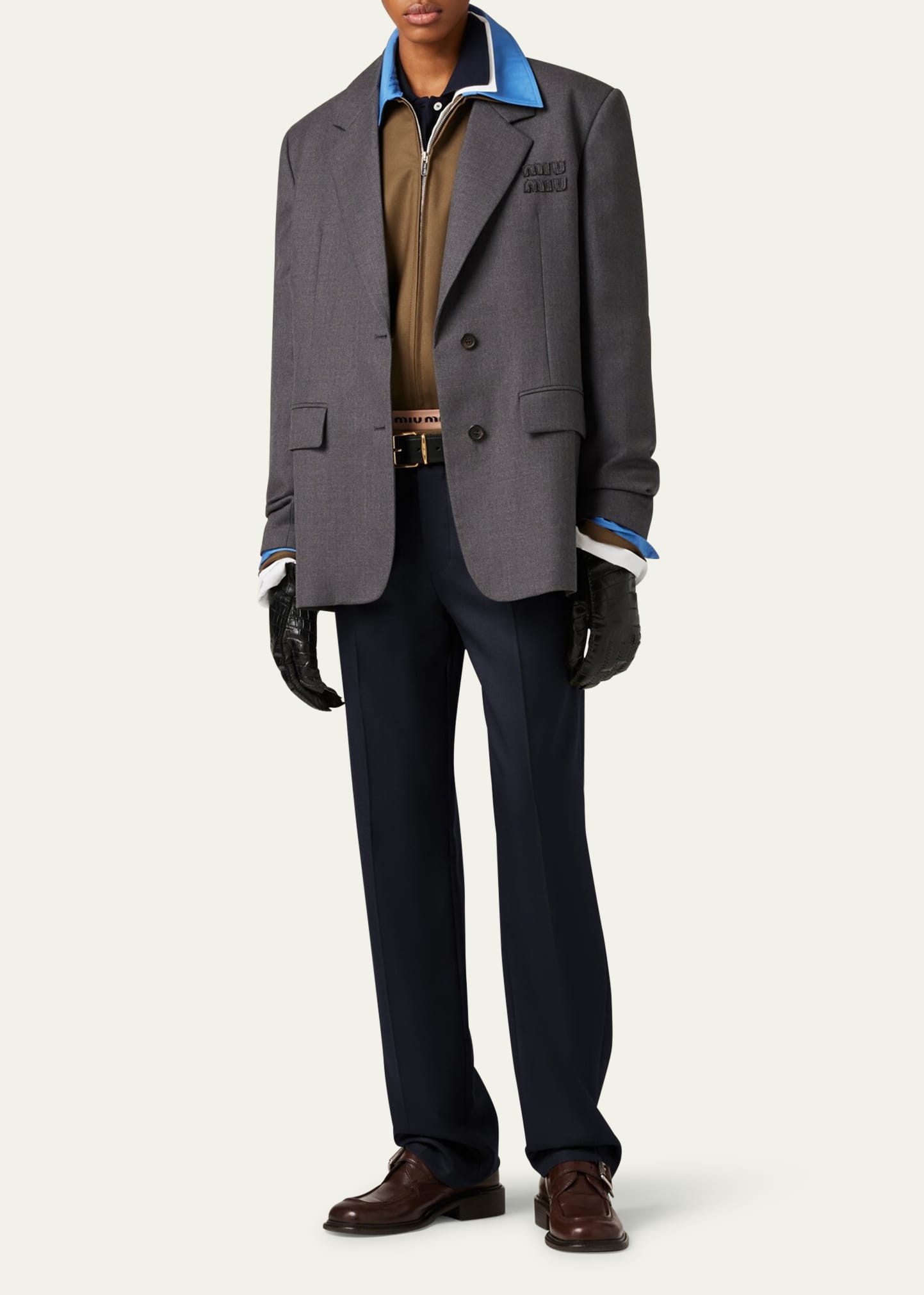ジャケット・アウター mym Miu Miu Logo Embroidered Oversized Wool Blazer Jacket - Bergdorf