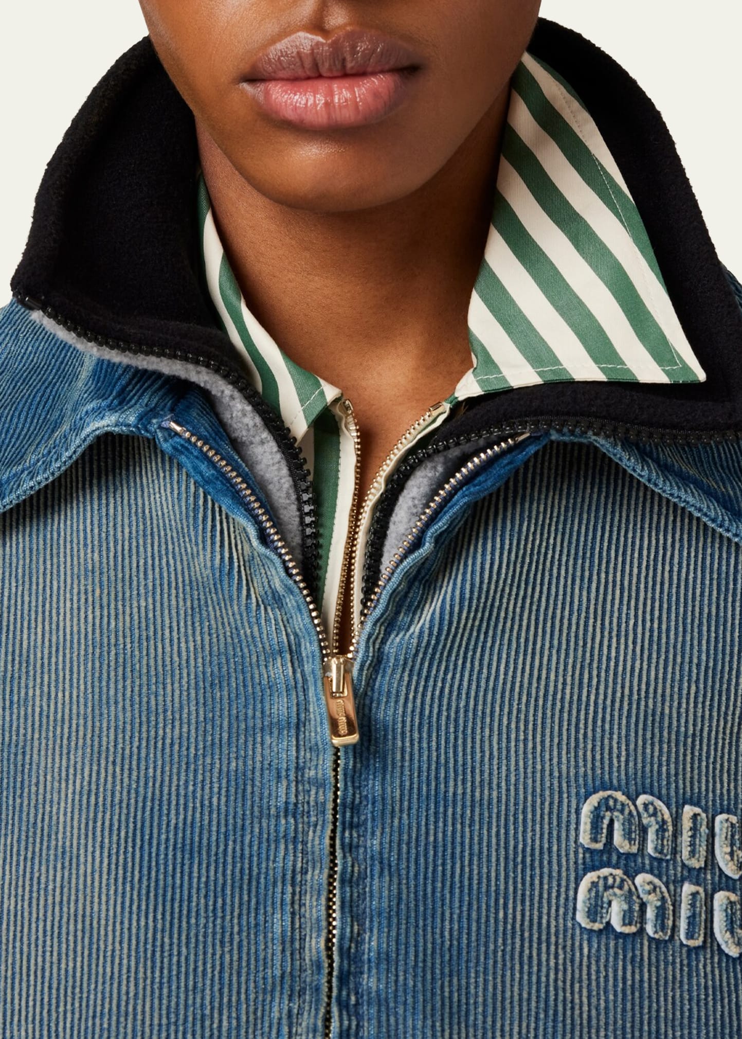 Miu Miu Logo Embroidered Corduroy Bomber Jacket - Bergdorf