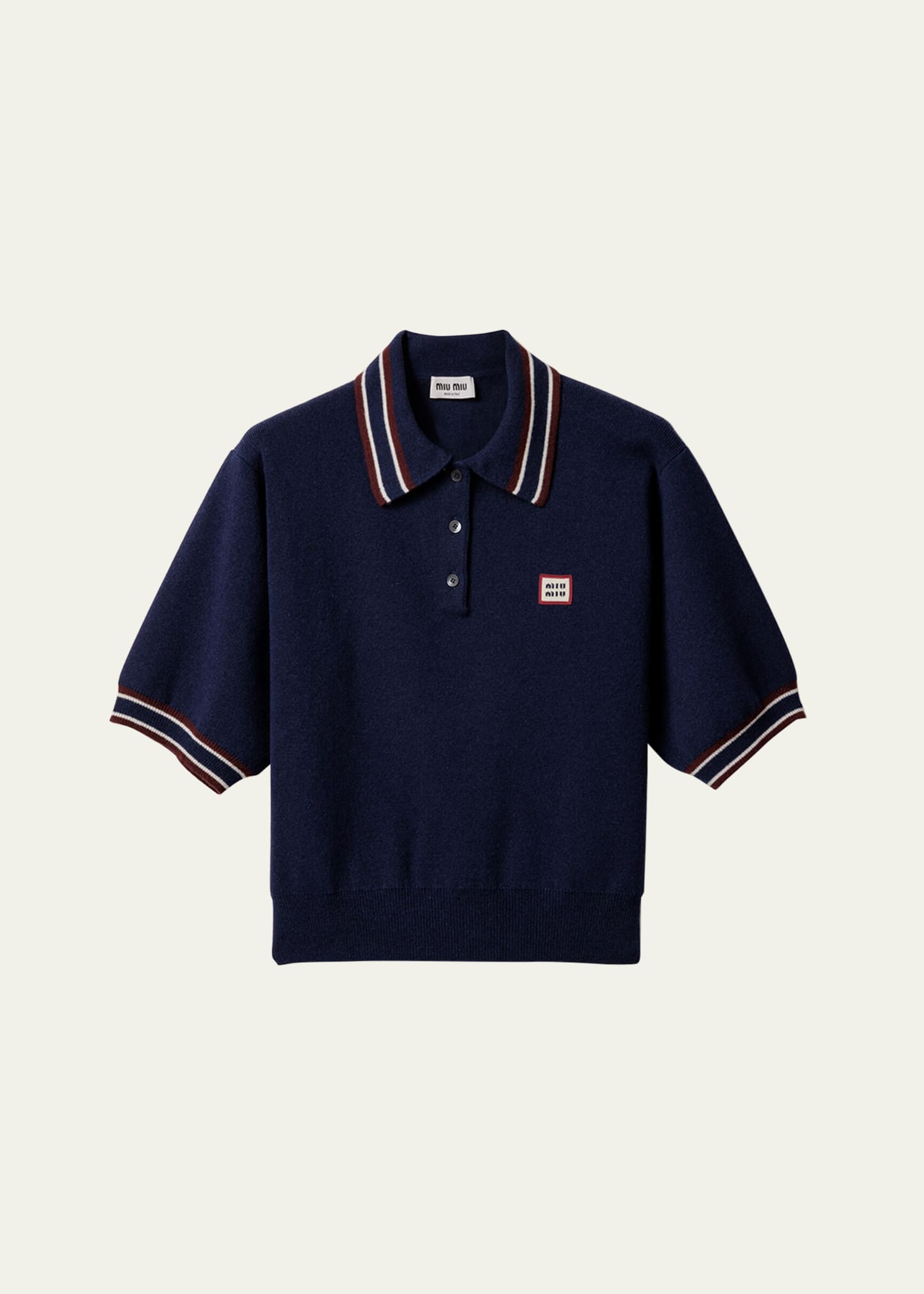 関税込【MiuMiu】Layered wool and cashmere polo shirt Layered wool and cashmere polo shirt in brown - Miu Miu