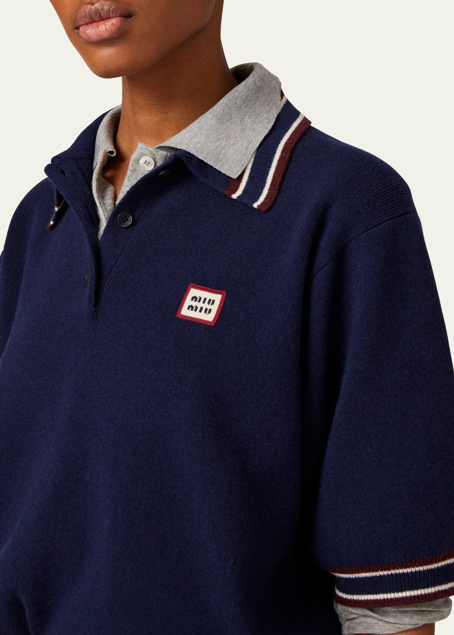 トップス prada archives knit polo navy miumiu Miu Miu Knit Polo Shirt, Size 40 IT