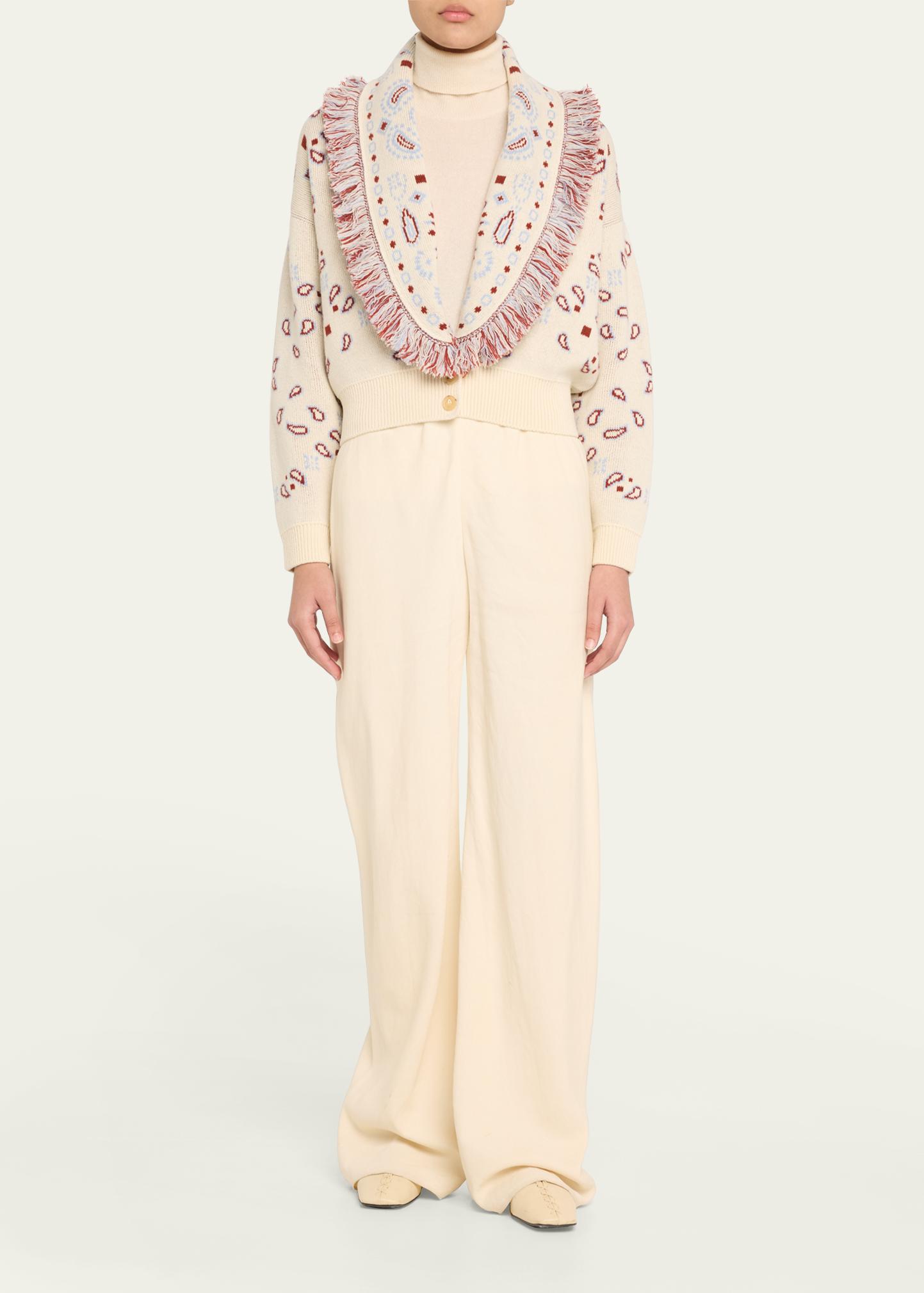 Alanui Jacquard Bandana Fringe Wool Cashmere Bomber Cardigan 