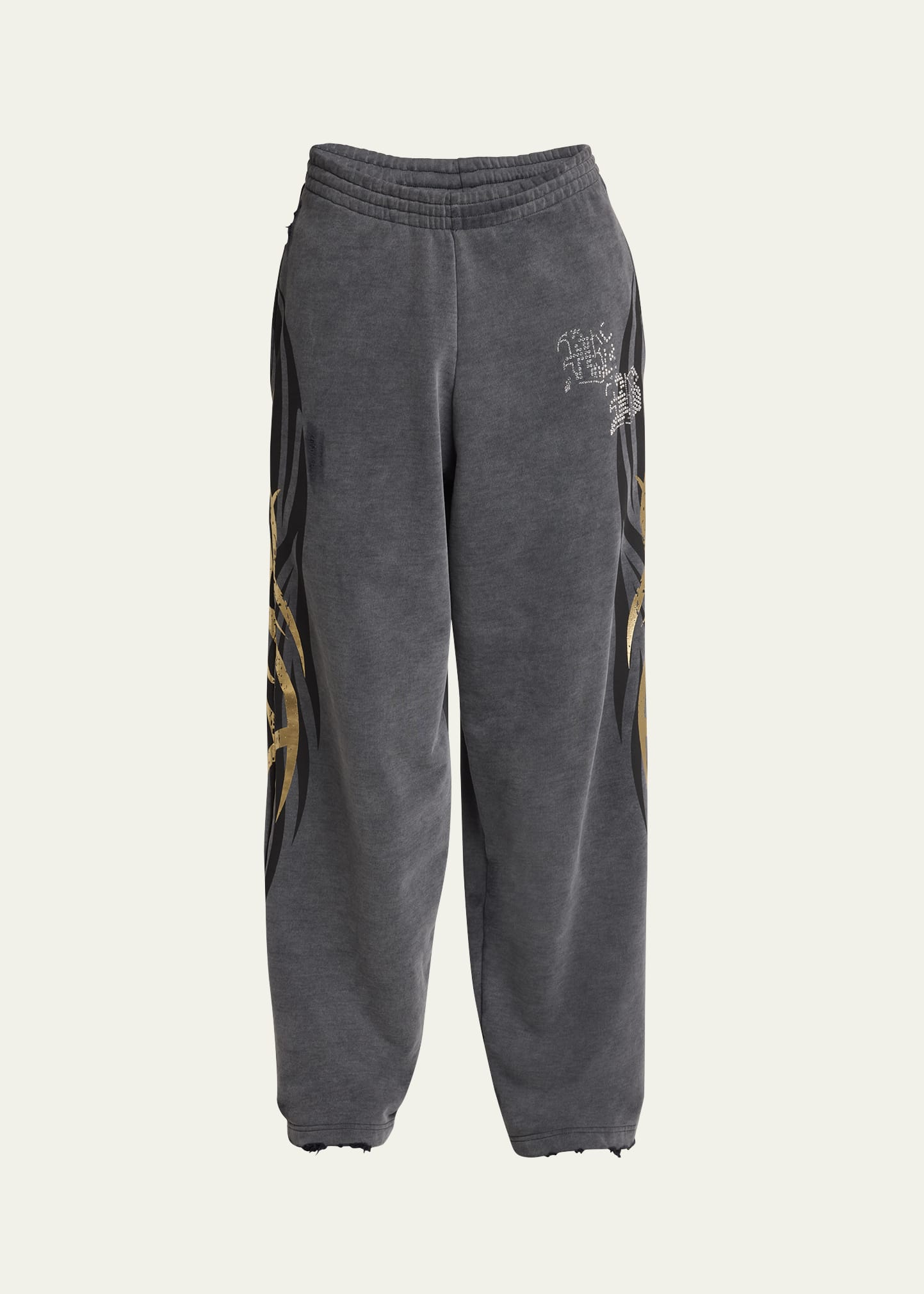 Balenciaga Men's Terry Metallic Tattoo Flare Sweatpants