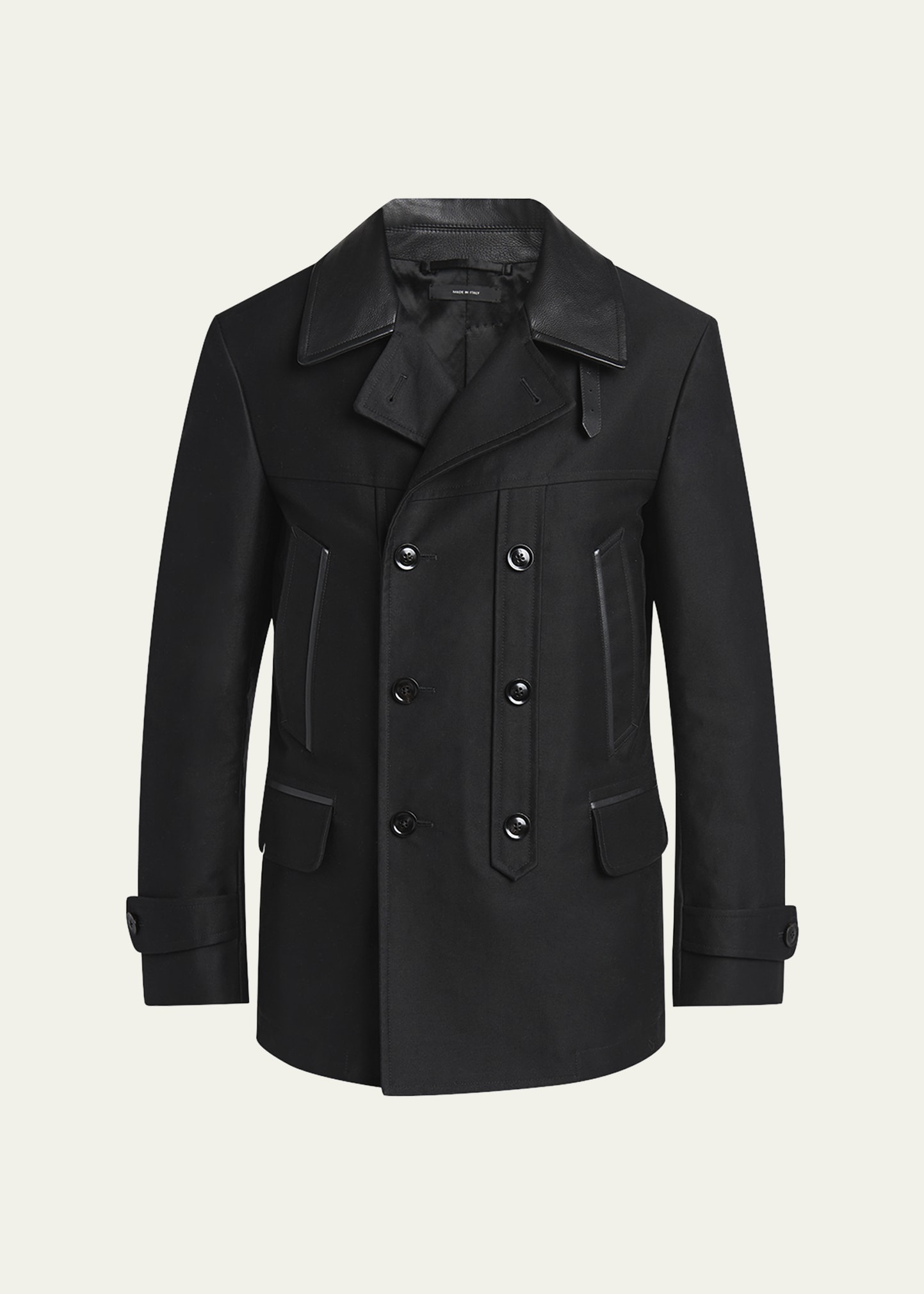 TOM FORD Men's Satin Leather-Collar Peacoat - Bergdorf Goodman
