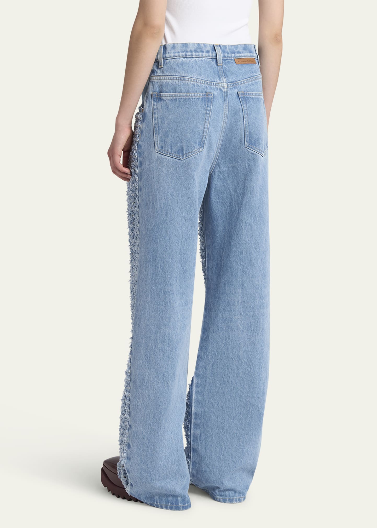 Stella McCartney Distressed Boucle Denim Wide-Leg Jeans