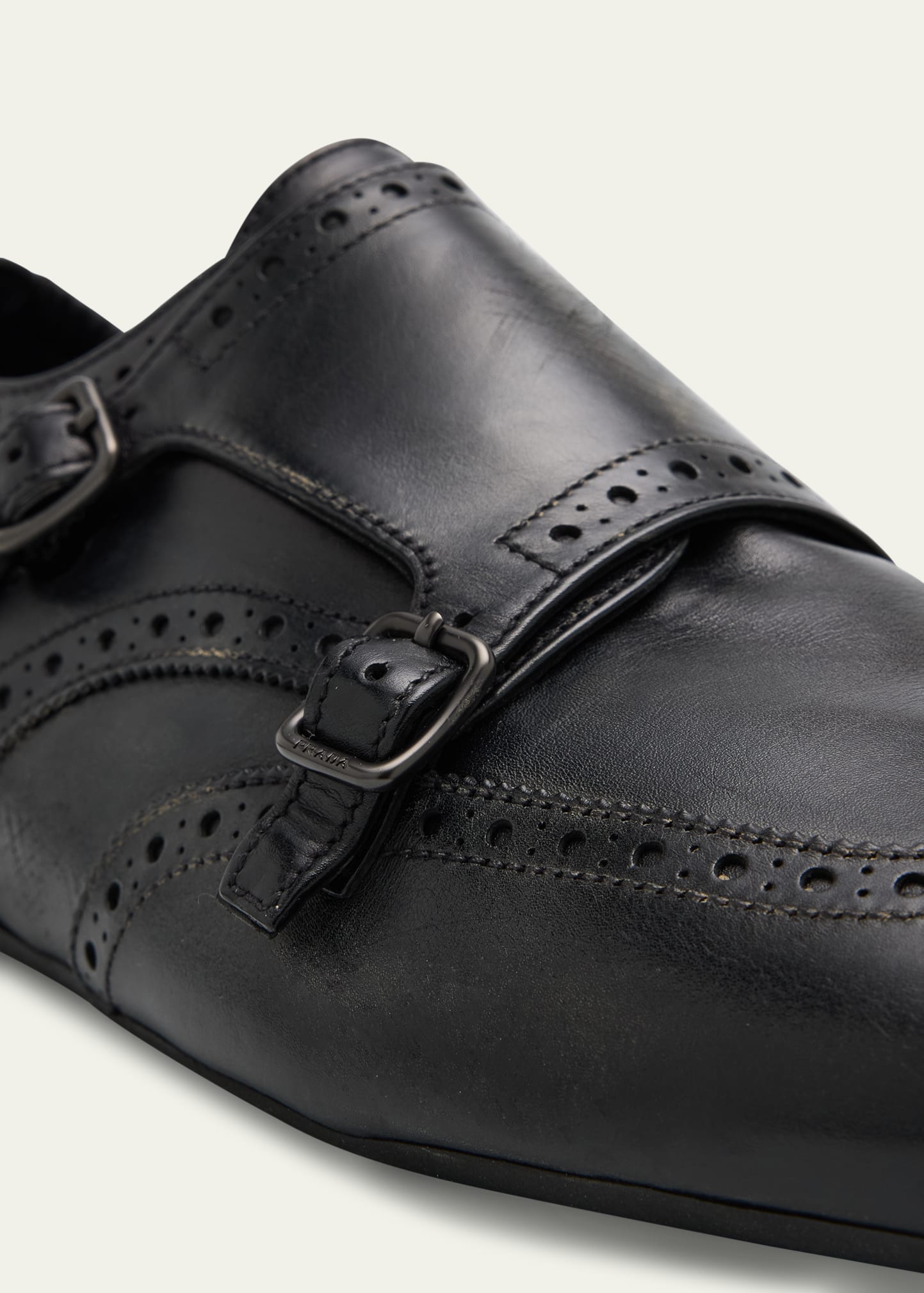 Prada Men's Shuffle Brogue Leather Double-Monk Slip-On - Bergdorf