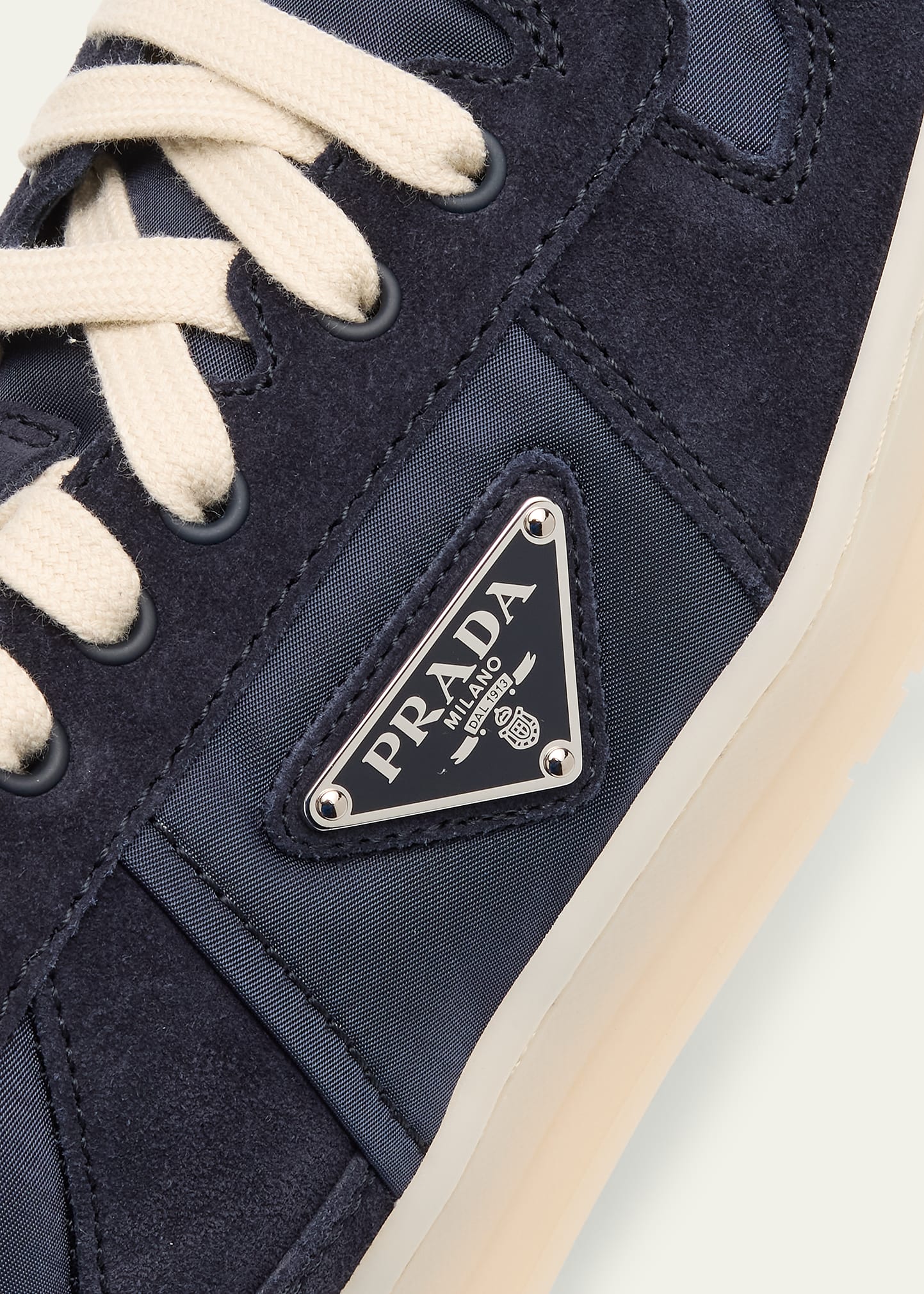 Prada Men's Downtown Nylon and Suede Low-Top Sneakers