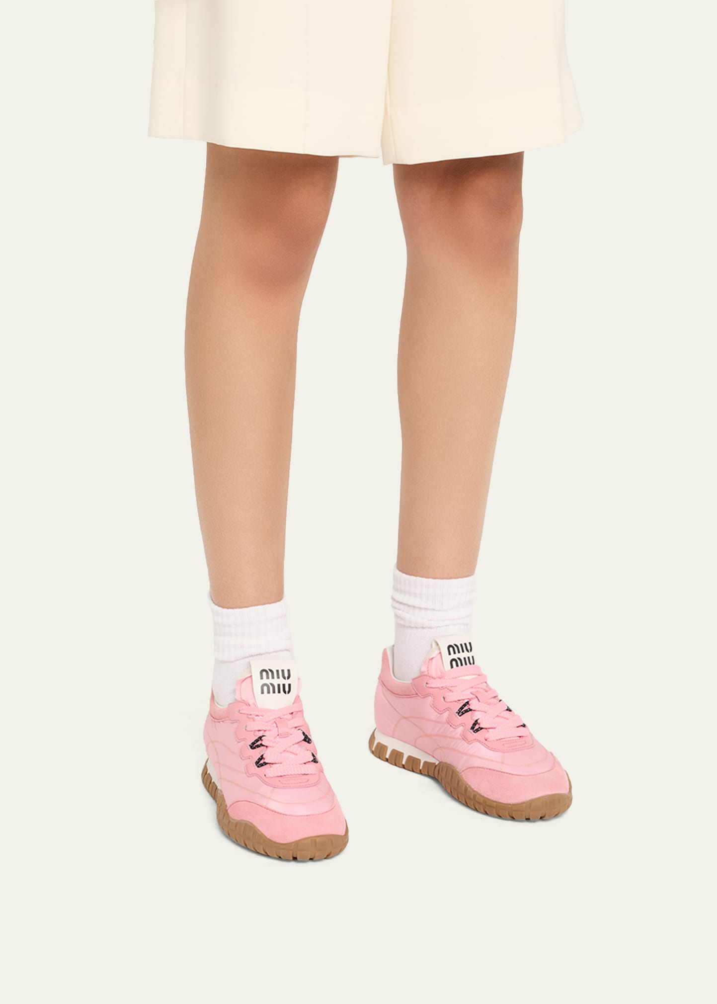 Miu Miu Low-Top Nylon & Leather Sneakers - Bergdorf Goodman