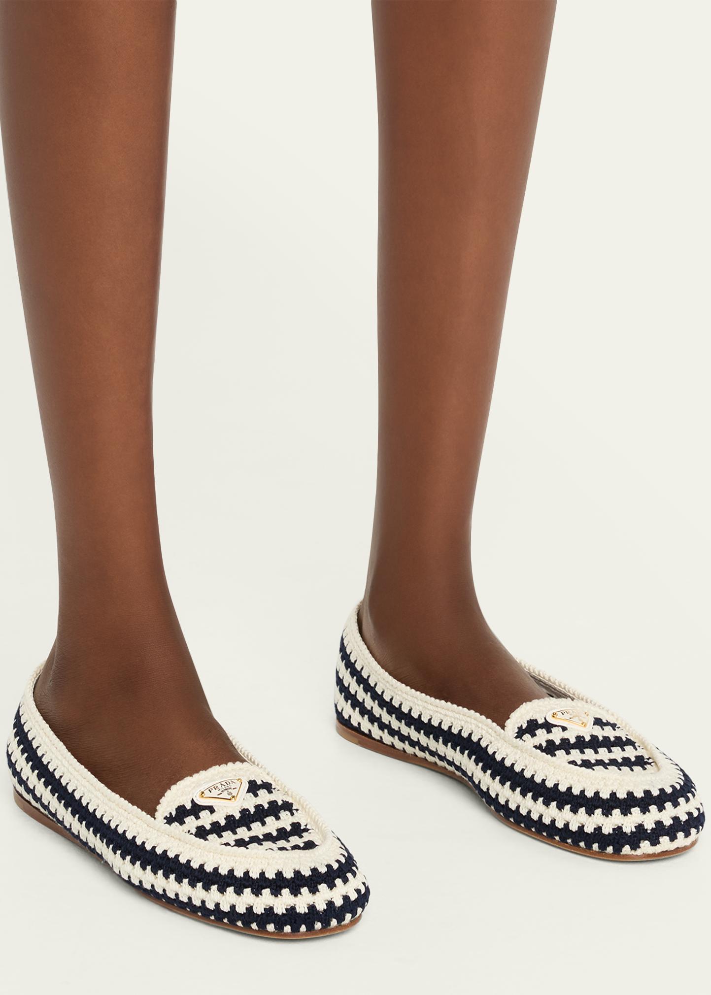 Prada Striped Cotton Crochet Ballerina Flats - Bergdorf Goodman