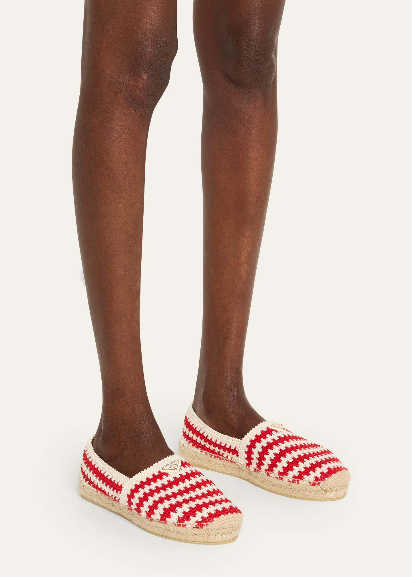 Prada Striped Cotton Crochet Espadrilles - Bergdorf Goodman