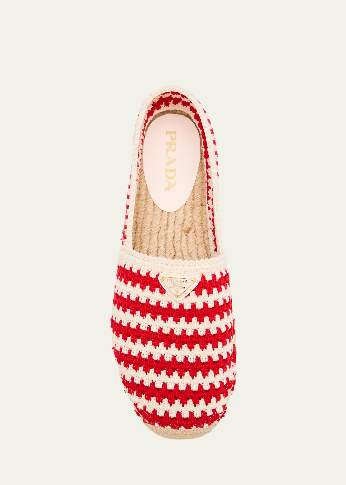 Prada Striped Cotton Crochet Espadrilles - Bergdorf Goodman