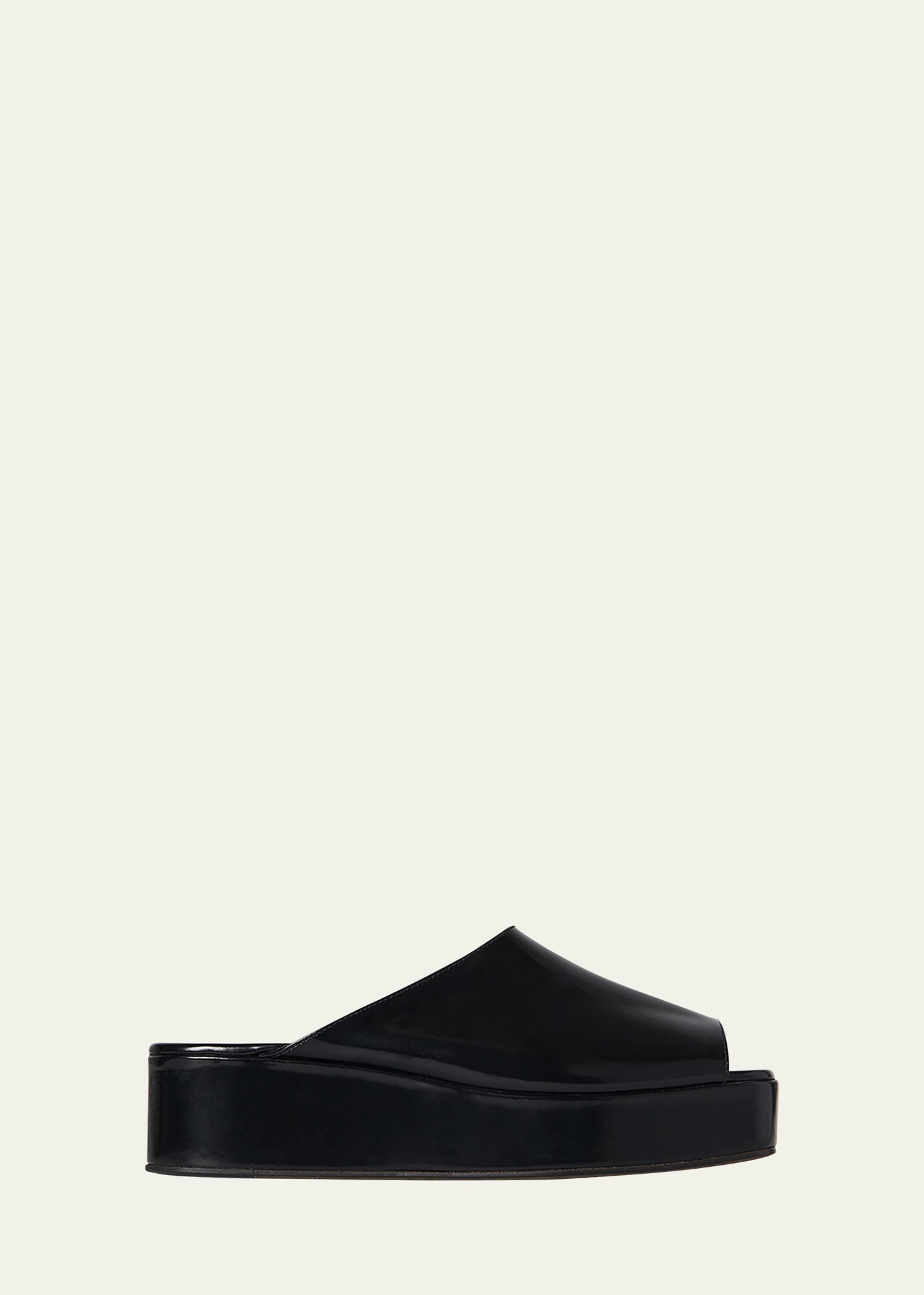 高級感溢れる★THE ROW Emi patent leather platform mules Emi patent leather mules in black - The Row | Mytheresa