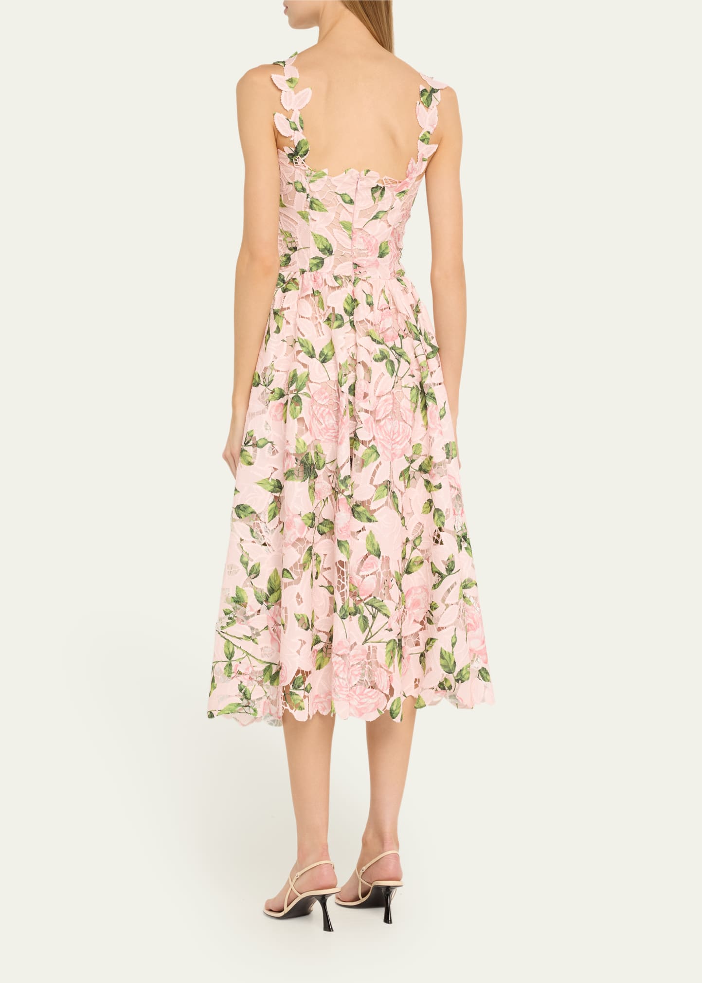 Oscar de la Renta Printed Garden Rose Guipure Sleeveless