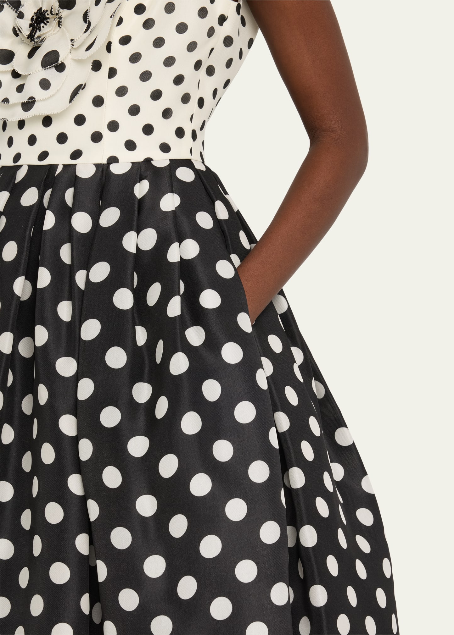 Carolina Herrera Polka-Dot Flower Sleeveless Tea-Length Dress
