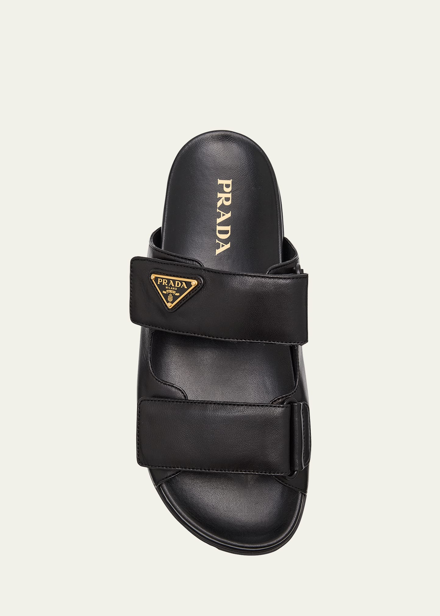 PRàdā ブラック サンダル 38 Prada Leather Double-Grip Slide Sandals - Bergdorf Goodman
