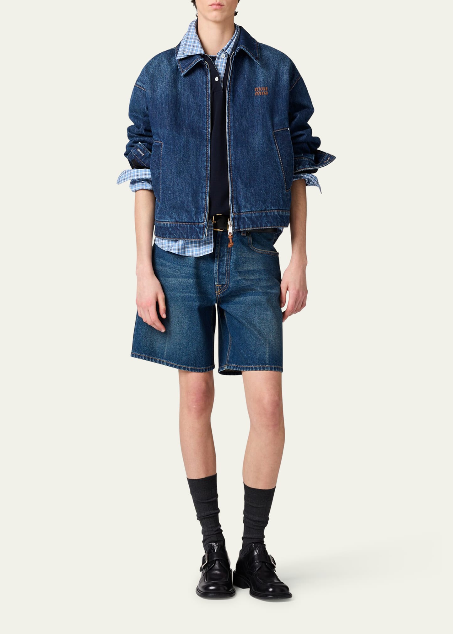 Miu Miu Oversized Zip-Up Denim Jacket - Bergdorf Goodman