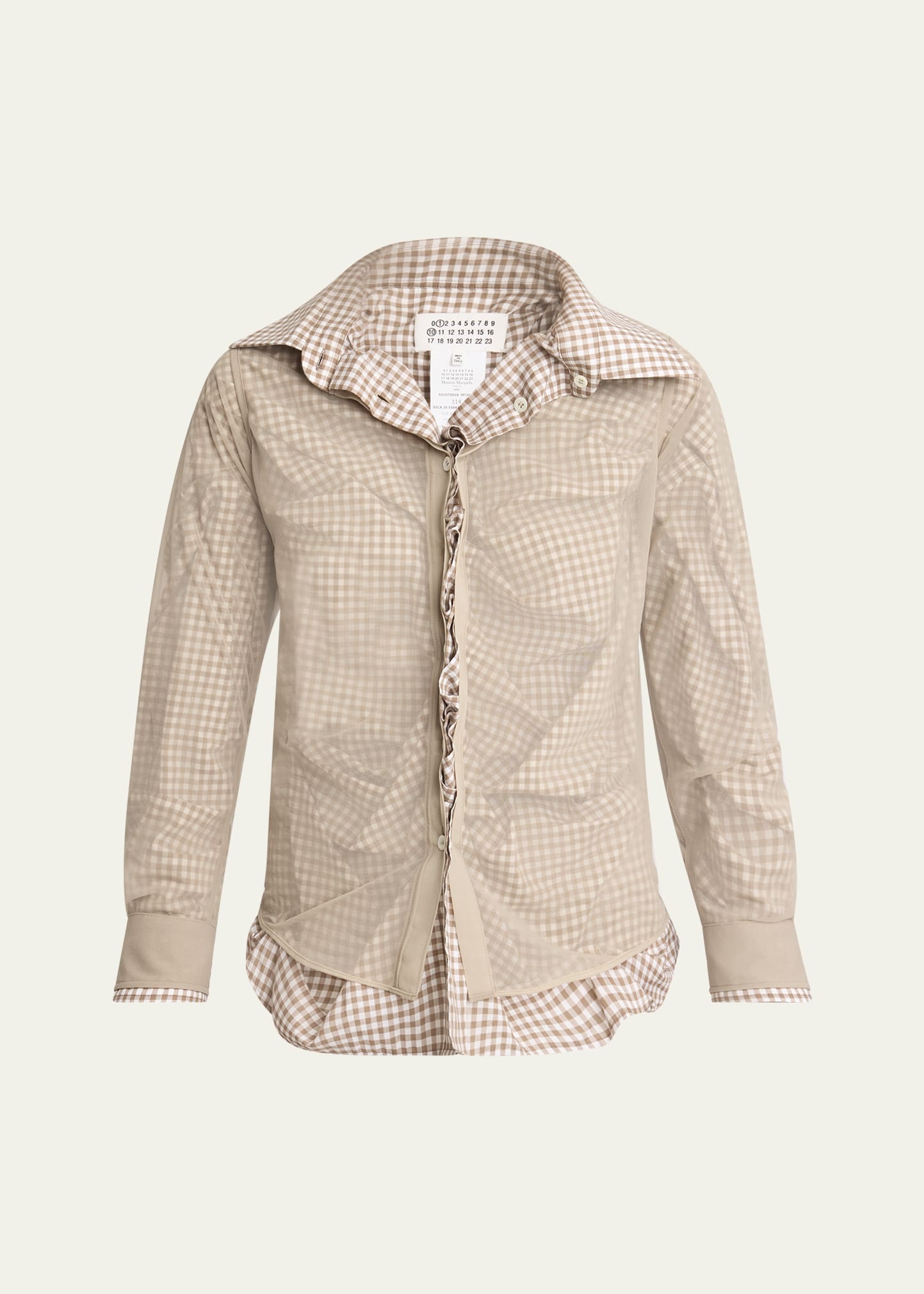 Maison Margiela Ruched Hybrid Check Button Down Blouse