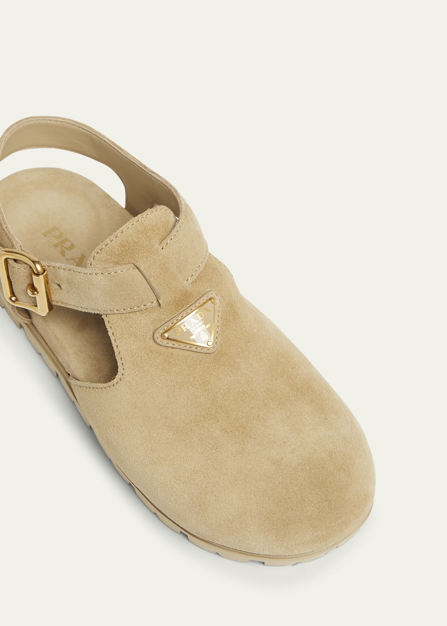 Prada Fussbett Suede Buckle Clogs - Bergdorf Goodman