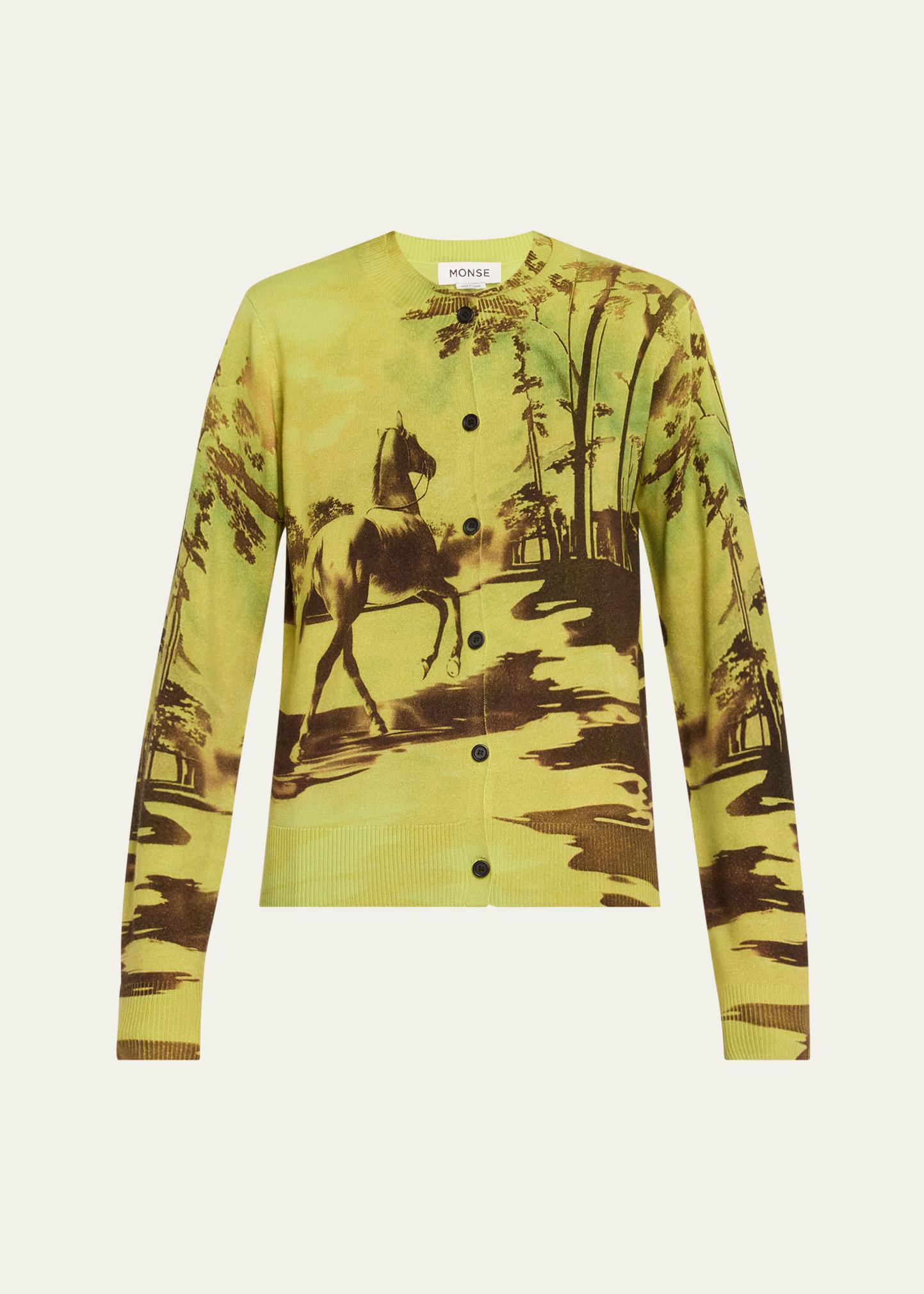 Monse Horse Print Merino Wool Cardigan - Bergdorf Goodman