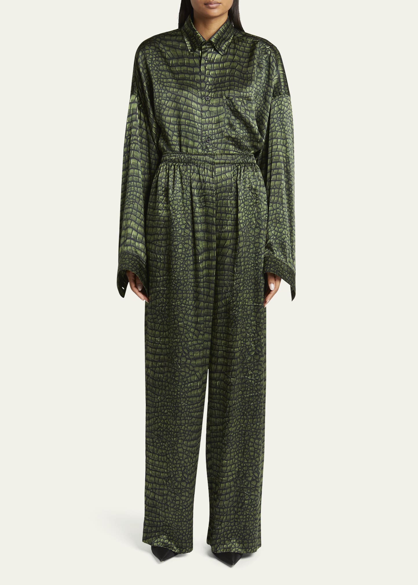 パンツ Balenciaga Silk Satin Pyjama Pants With Vibrant Pattern BALENCIAGA | LARGE PYJAMA PANTS