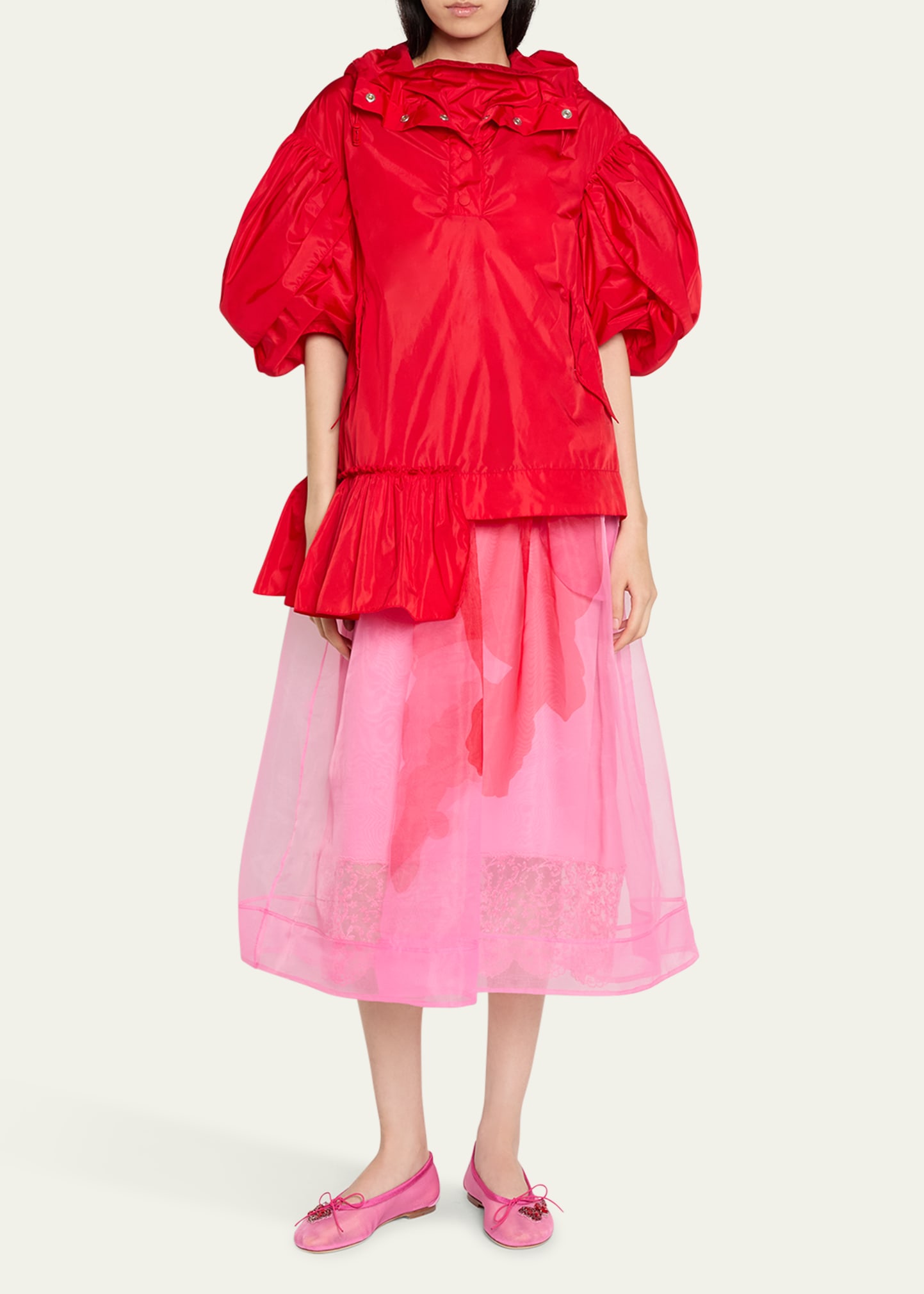 Simone Rocha Hooded Ruffle Detail Petal Sleeve Asymmetric Jacket