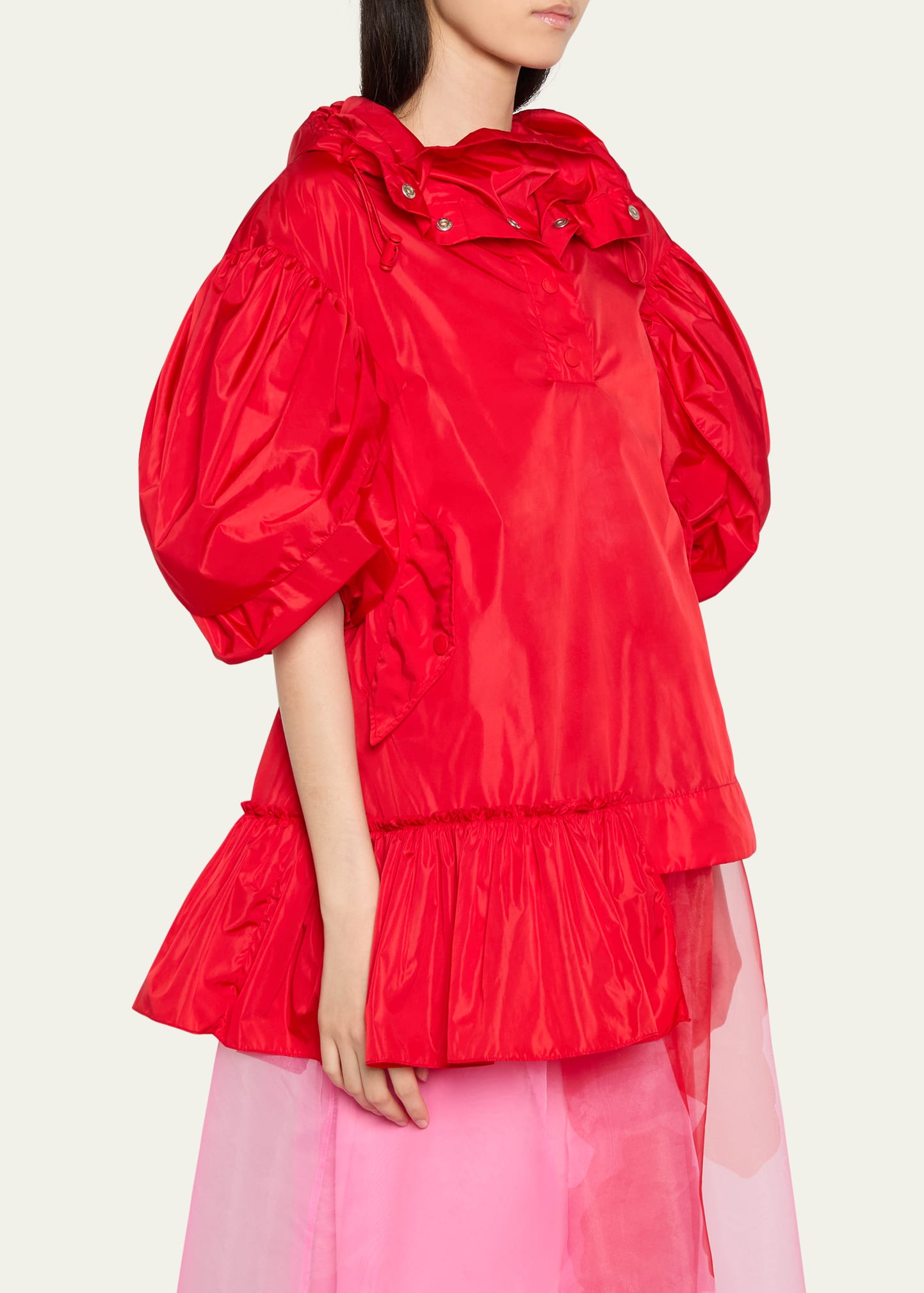 Simone Rocha Hooded Ruffle Detail Petal Sleeve Asymmetric Jacket