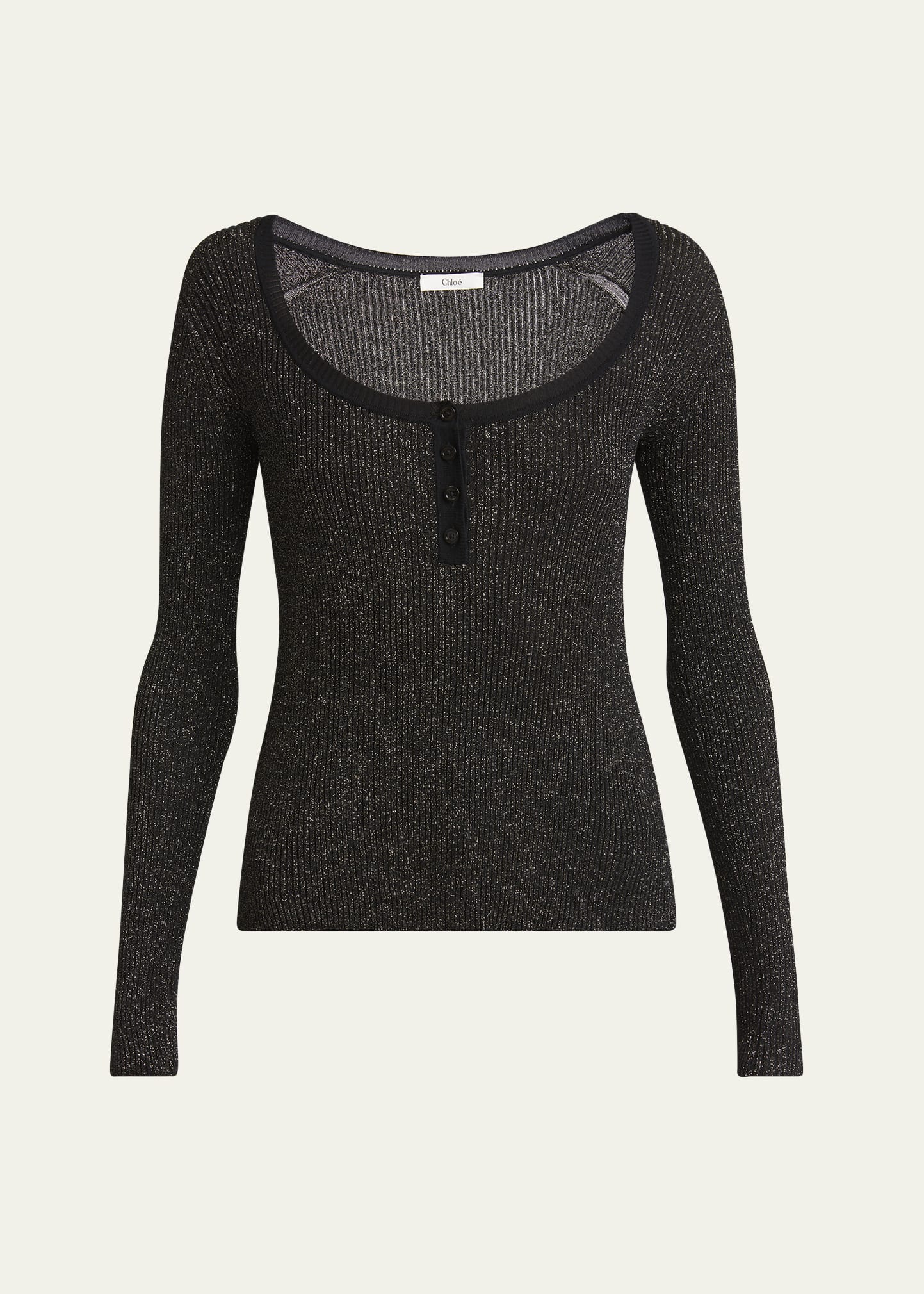 Chloe Metallic Knit Henley Top - Bergdorf Goodman