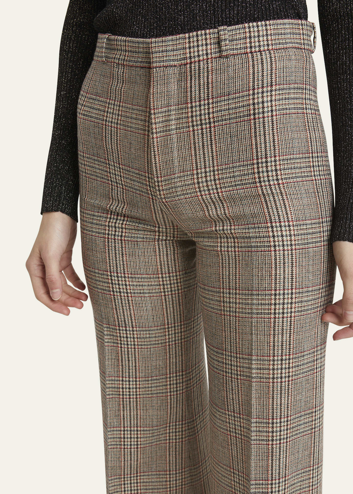 Chloe Prince of Wales Wide Leg Wool Trousers - Bergdorf Goodman