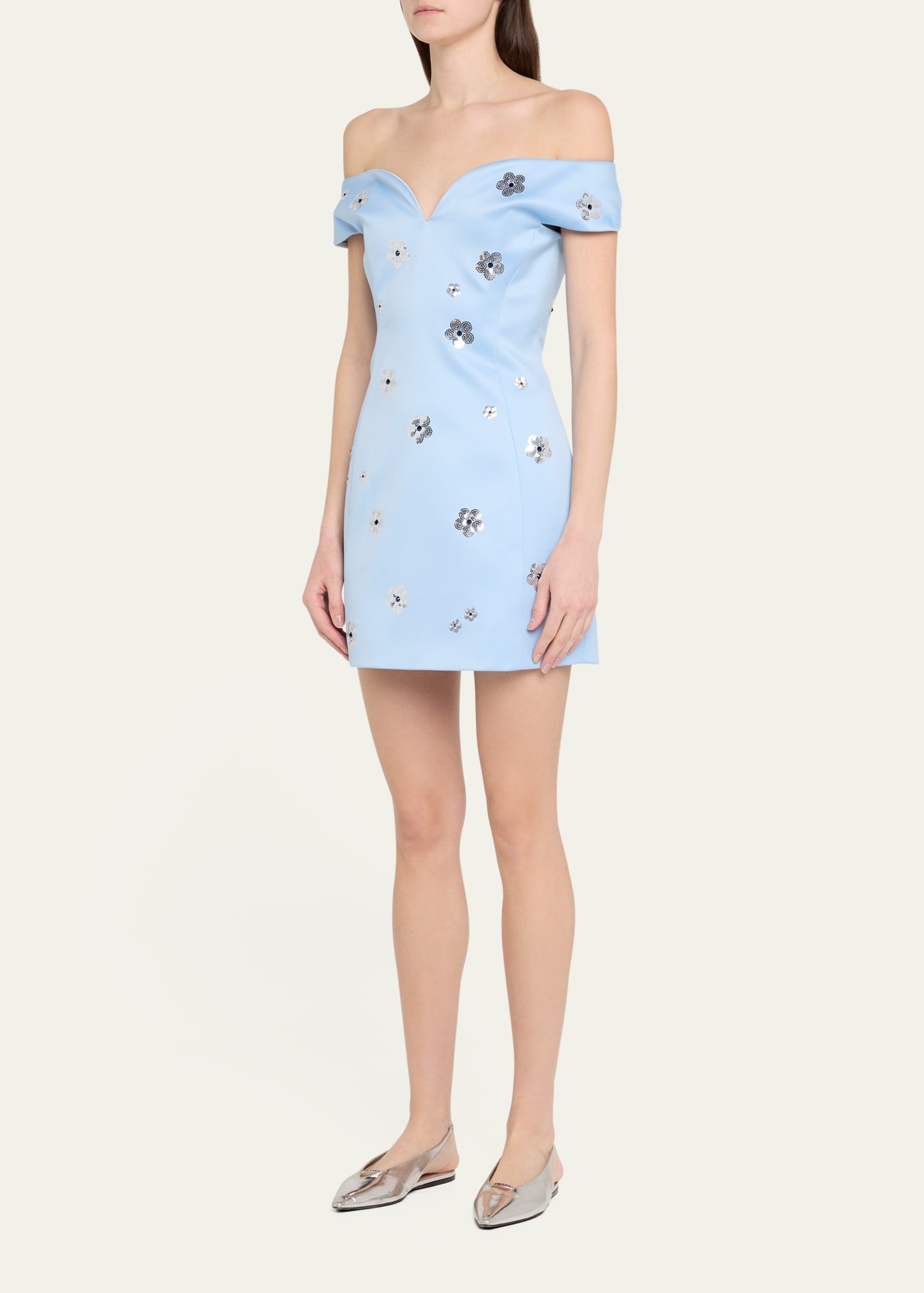 daisy sequined off-the-shoulder mini dress