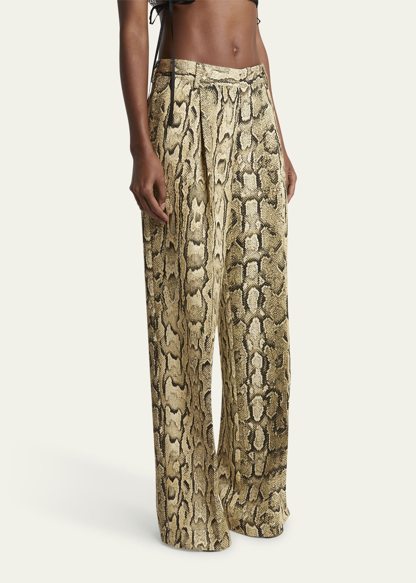 Dries Van Noten レギンス Dries Van Noten Portias Snakeskin-Print Pleated Wide-Leg