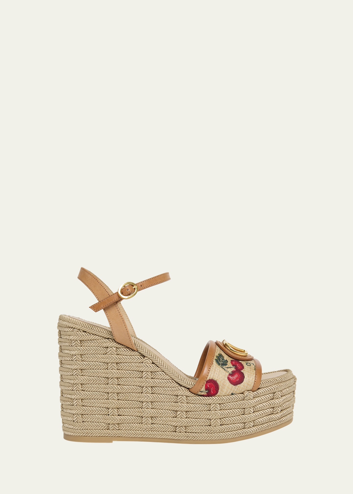 Valentino Garavani VLogo Cherry Jacquard Raffia-Wedge