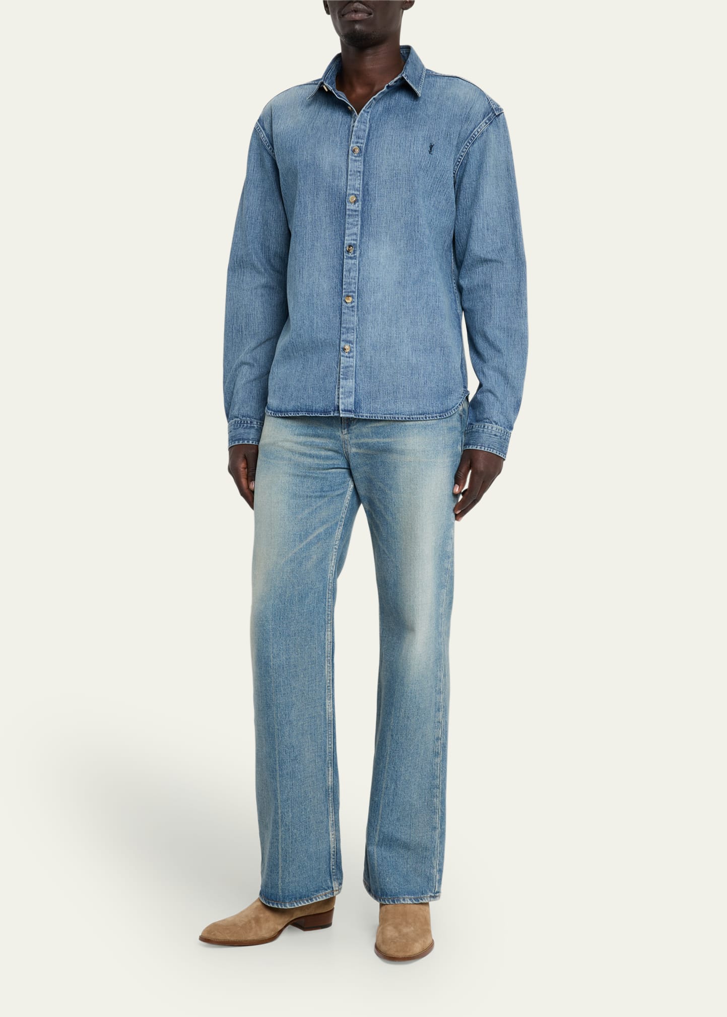 Saint Laurent Men's Cassandra Denim Button-Down Shirt - Bergdorf
