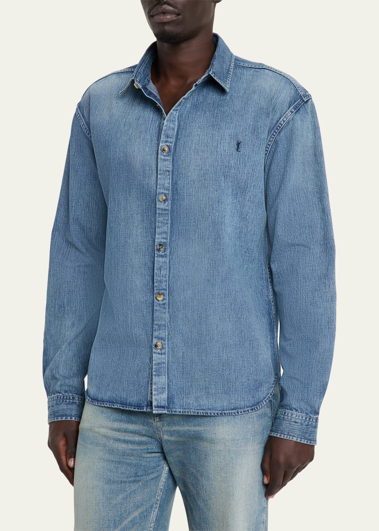Saint Laurent Men's Cassandra Denim Button-Down Shirt - Bergdorf
