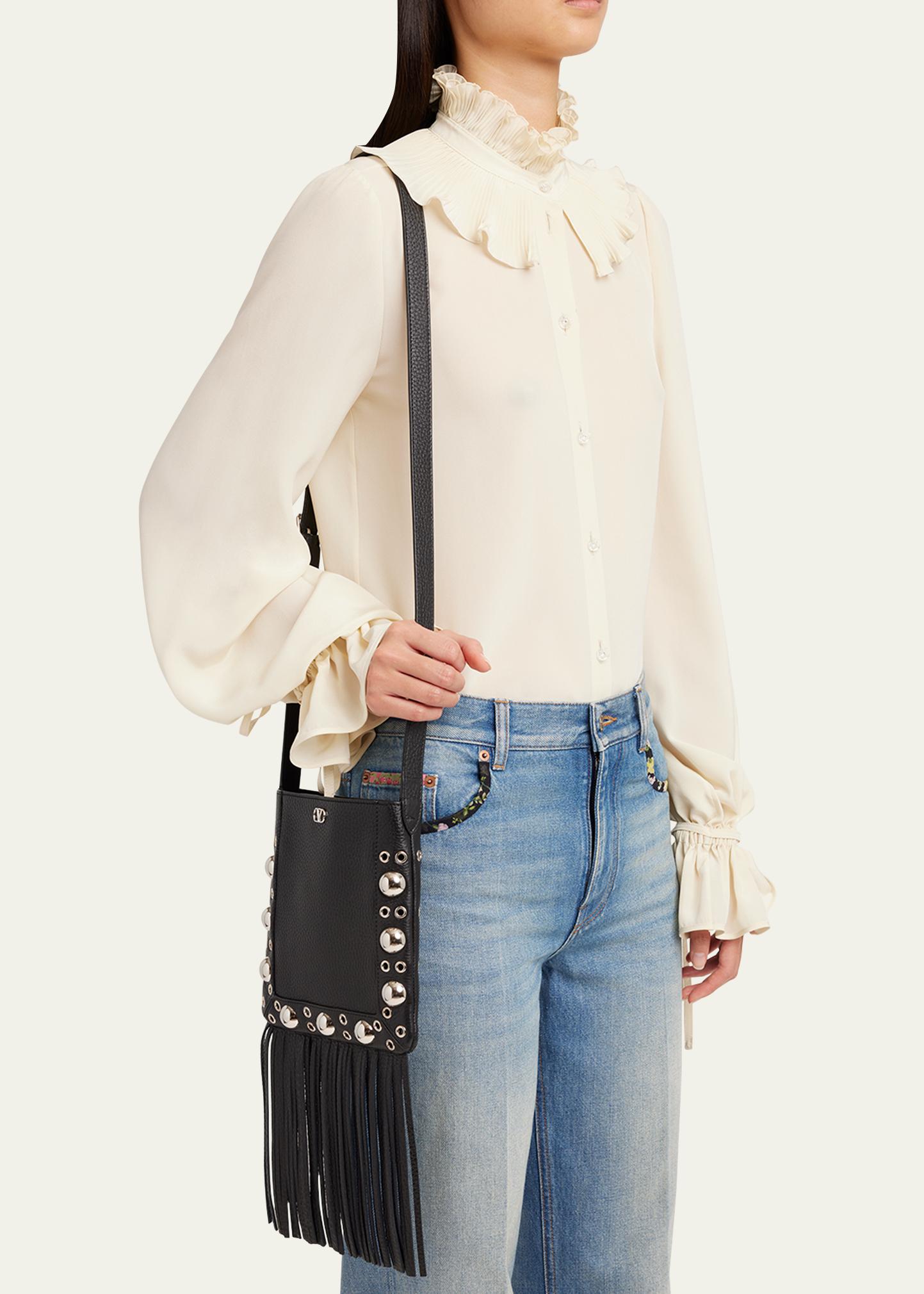 Valentino Garavani Nellcote Small Fringe Studded Leather Crossbody