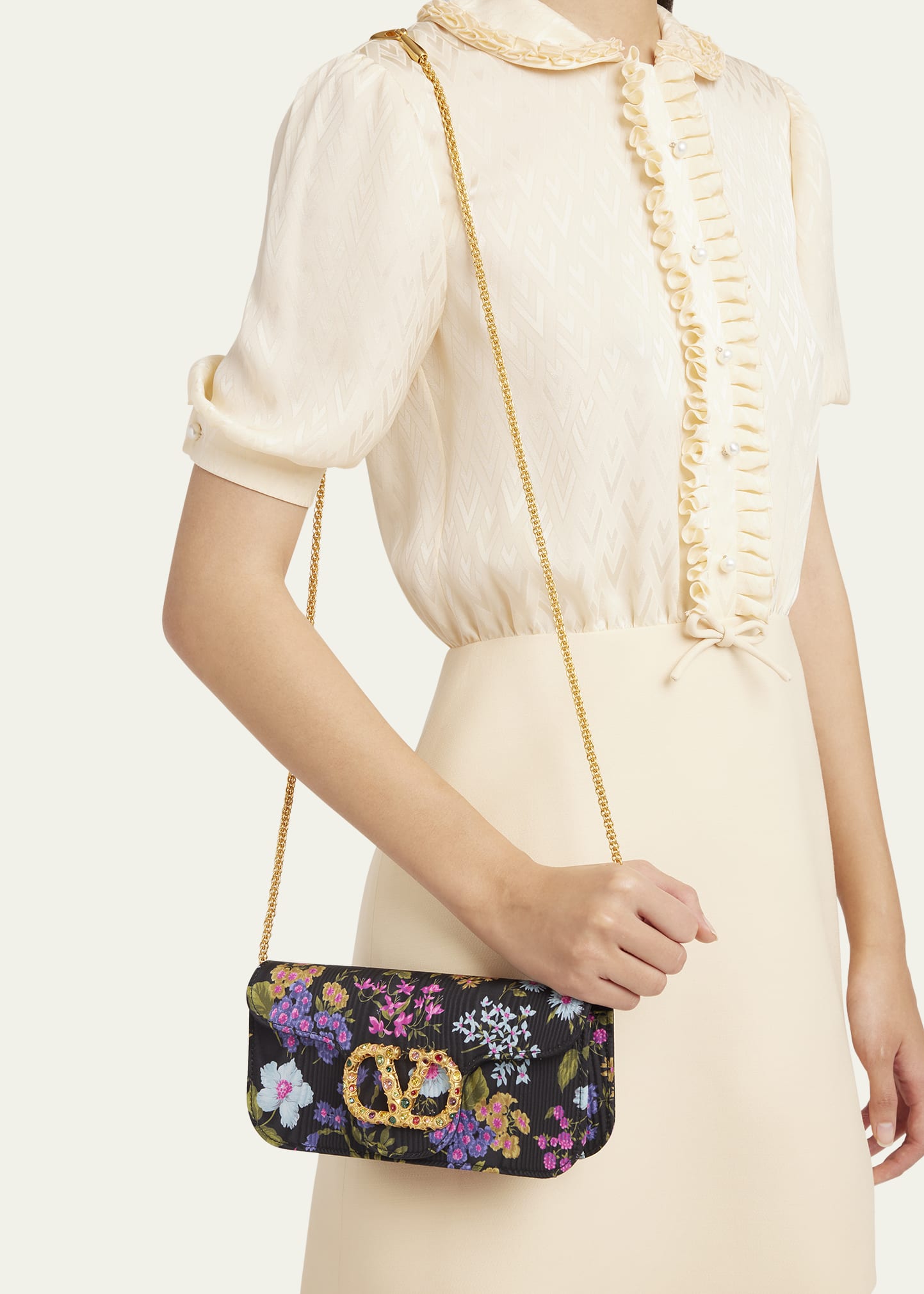 Valentino Garavani Loco VLOGO Moire Floral Satin Clutch Bag