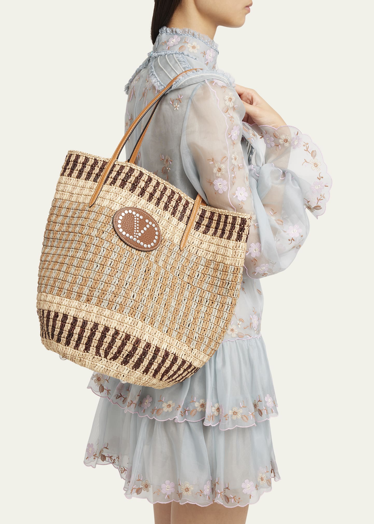 Valentino Garavani VLOGO Signature Crochet Straw Tote Bag