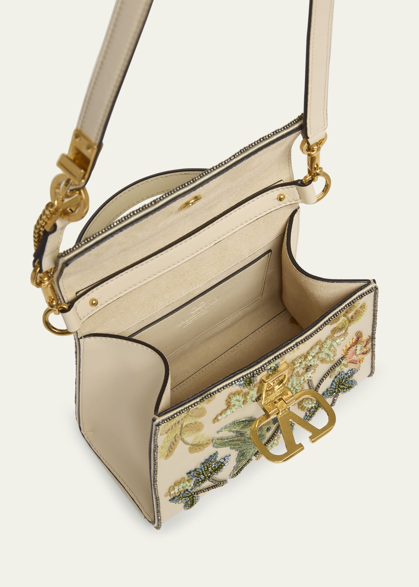 Valentino Garavani VSLING Mini Flower Bird Beaded Satin Top-Handle