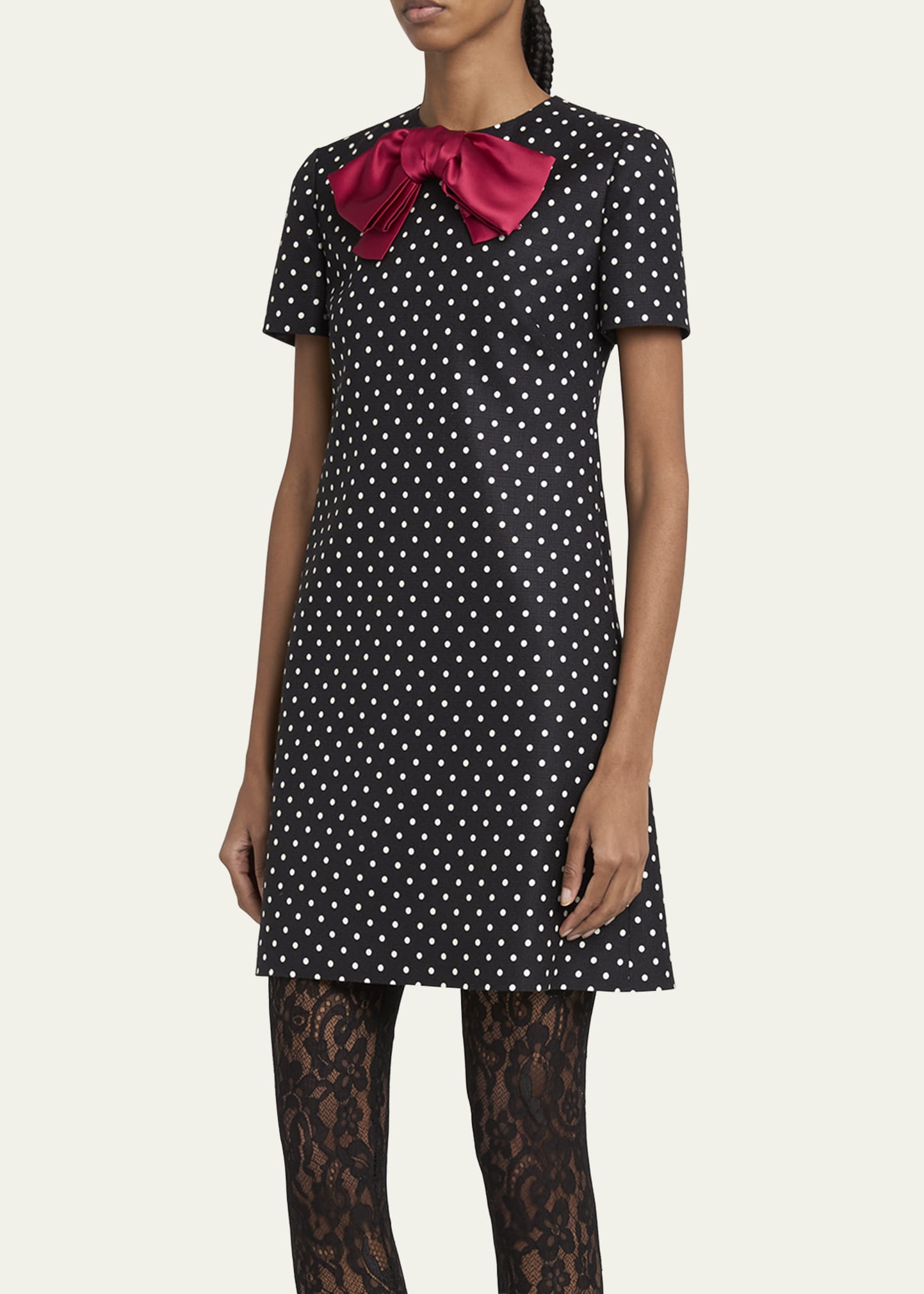 Valentino Garavani Satin Bow Polka Dot Shift Mini Dress - Bergdorf Goodman