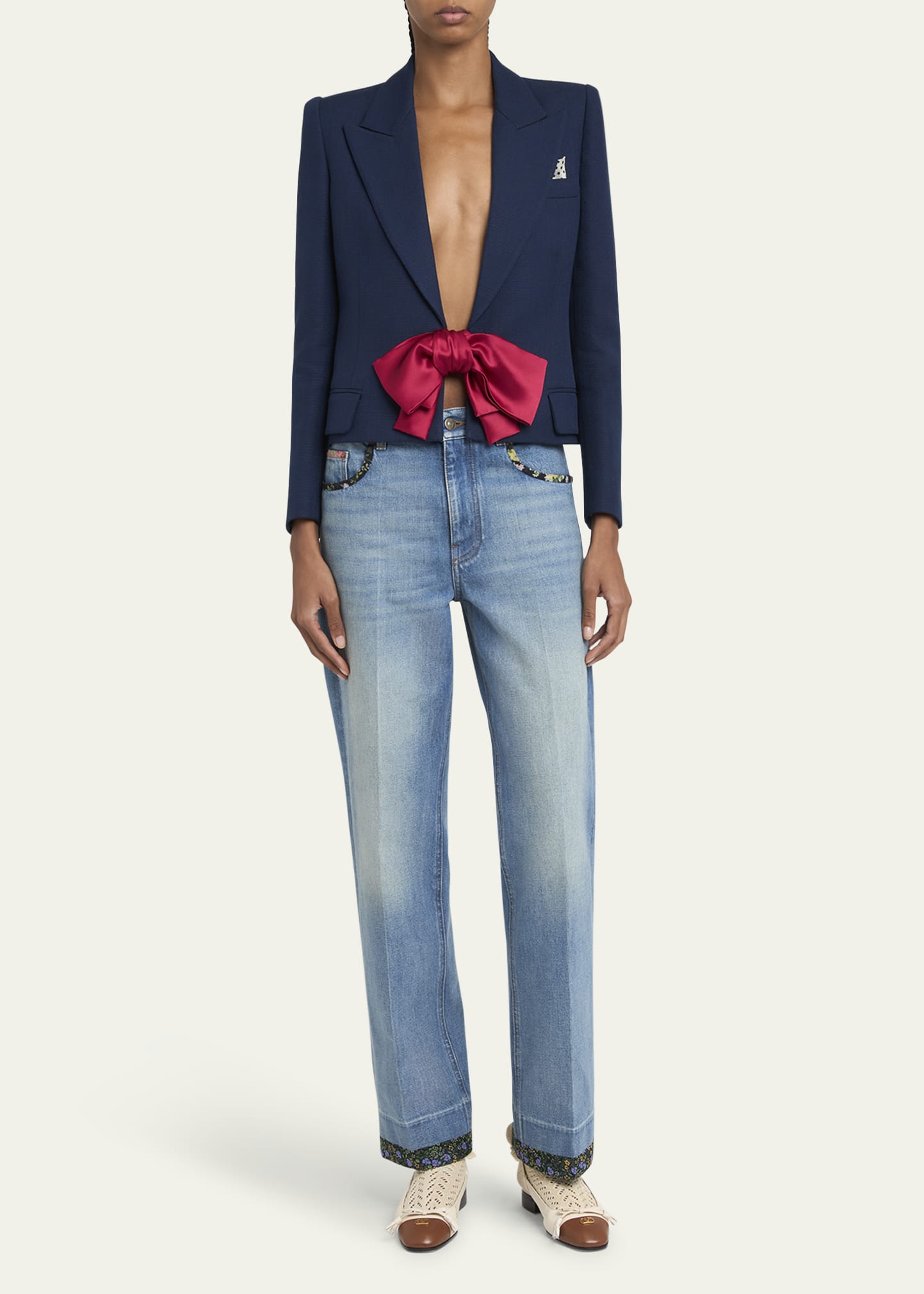Valentino Garavani Bow Closure Cropped Wool Blazer
