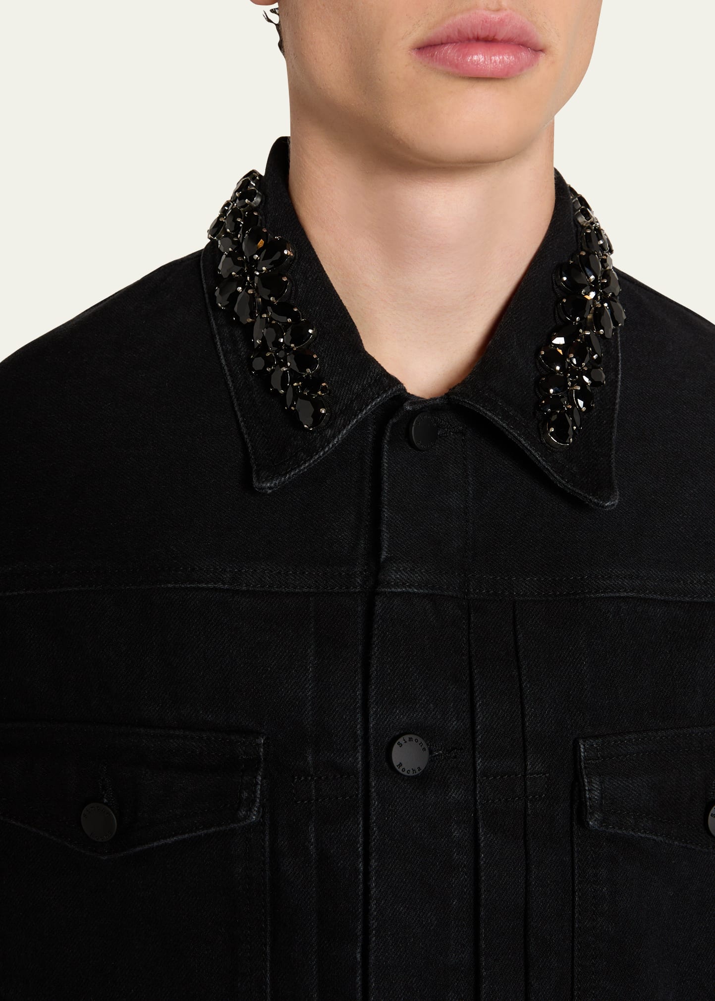 Simone Rocha Men's Embellished Denim Jacket - Bergdorf Goodman