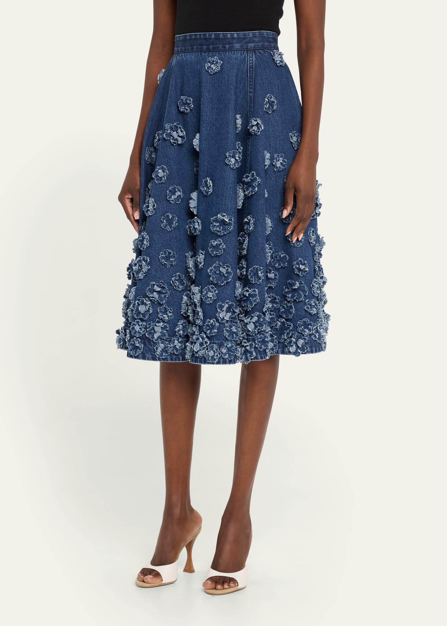 Michael Kors Collection Floral Hand Embroidered Denim Circle Skirt